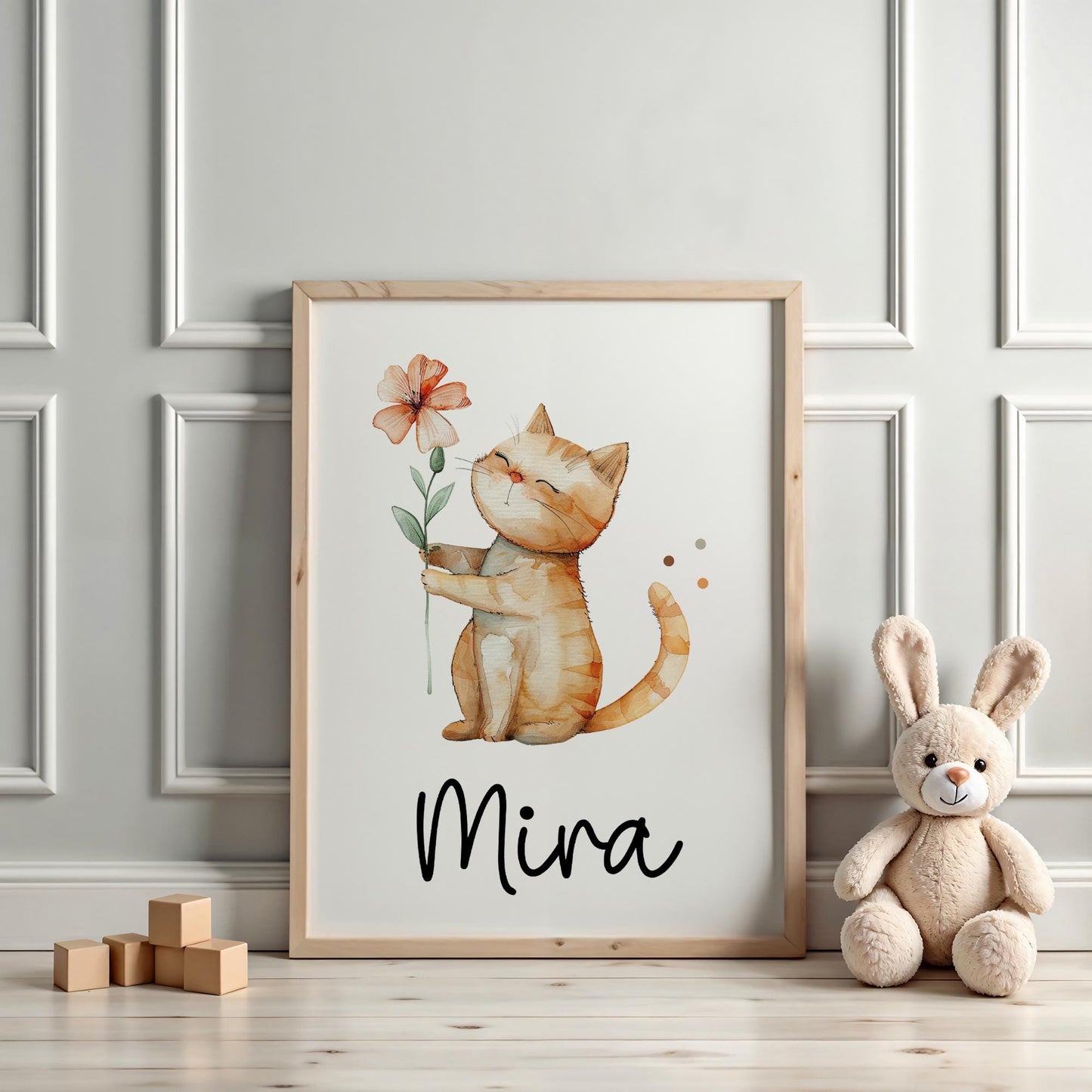 Poster Katze A2 A3 A4 Wunschname Kinderposter Poster Kinderzimmer Poster Baby Geschenk Mädchen Geschenk Junge Poster Kinder Tierposter kleinebuchstaben
