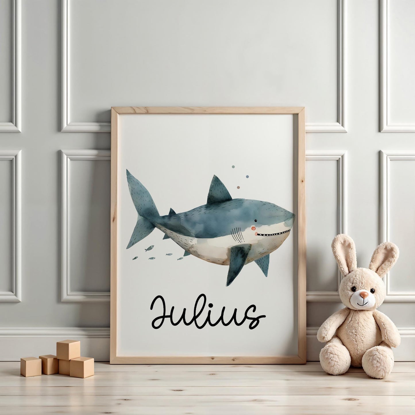 Poster Hai A2 A3 A4 Wunschname Kinderposter Poster Kinderzimmer Poster Baby Geschenk Mädchen Geschenk Junge Poster Kinder Tierposter Meer kleinebuchstaben