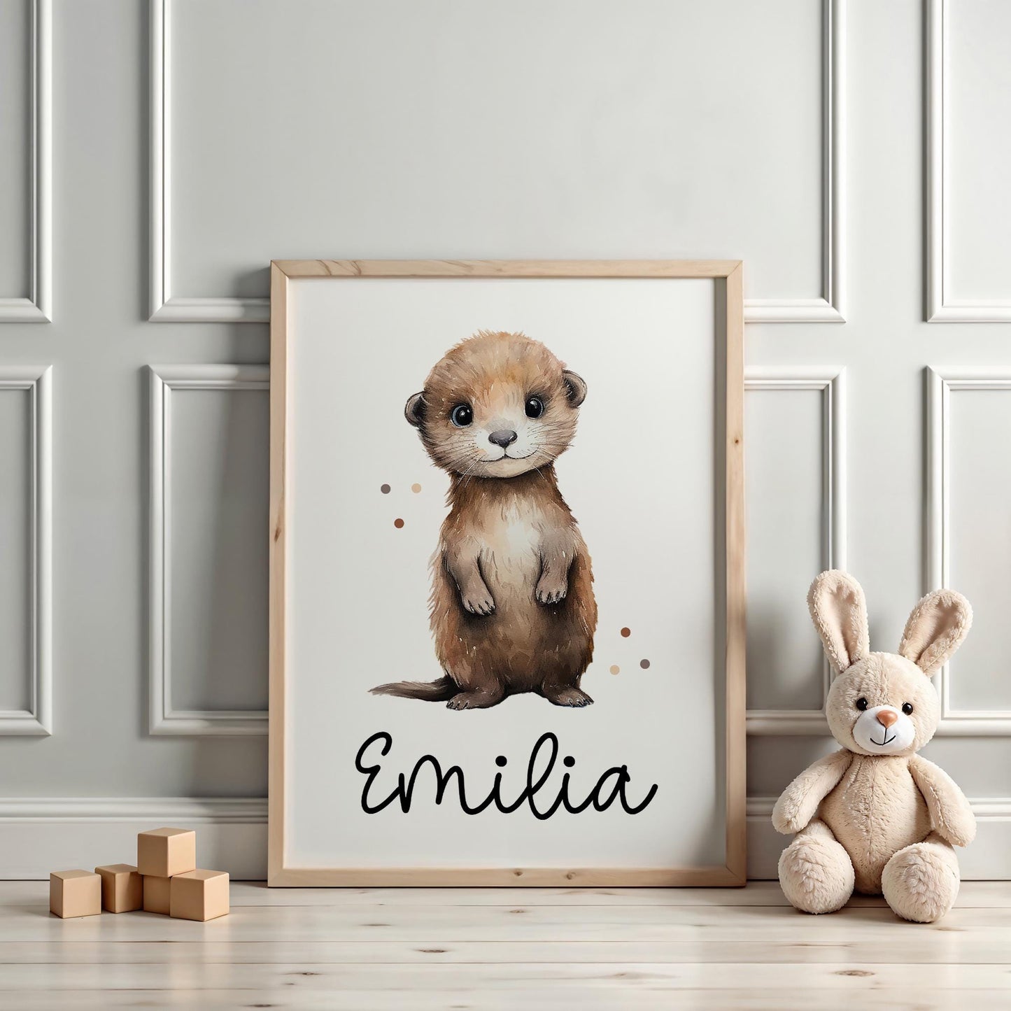 Poster Otter A2 A3 A4 Wunschname Kinderposter Poster Kinderzimmer Poster Baby Geschenk Mädchen Geschenk Junge Poster Kinder Tierposter kleinebuchstaben
