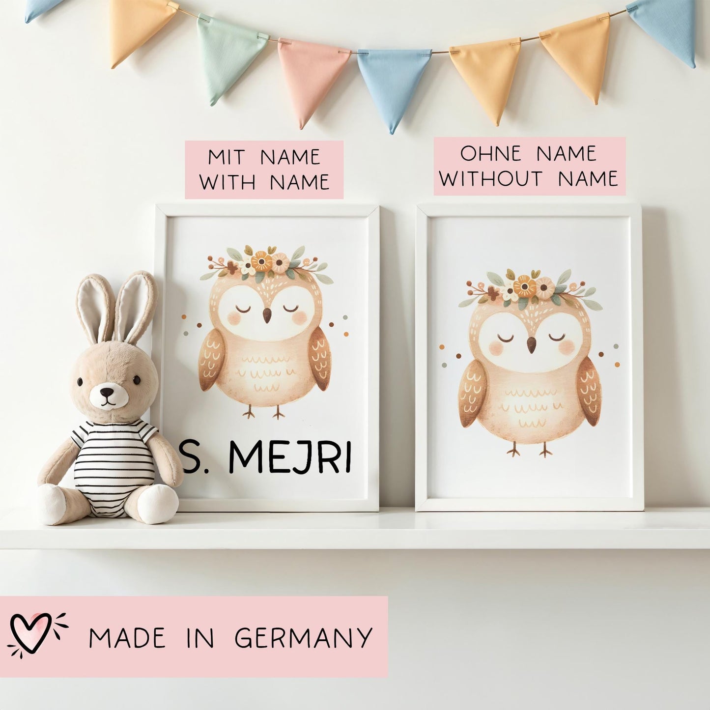 Poster Eule A2 A3 A4 Wunschname Kinderposter Poster Kinderzimmer Poster Baby Geschenk Mädchen Geschenk Junge Poster Kinder Tierposter kleinebuchstaben