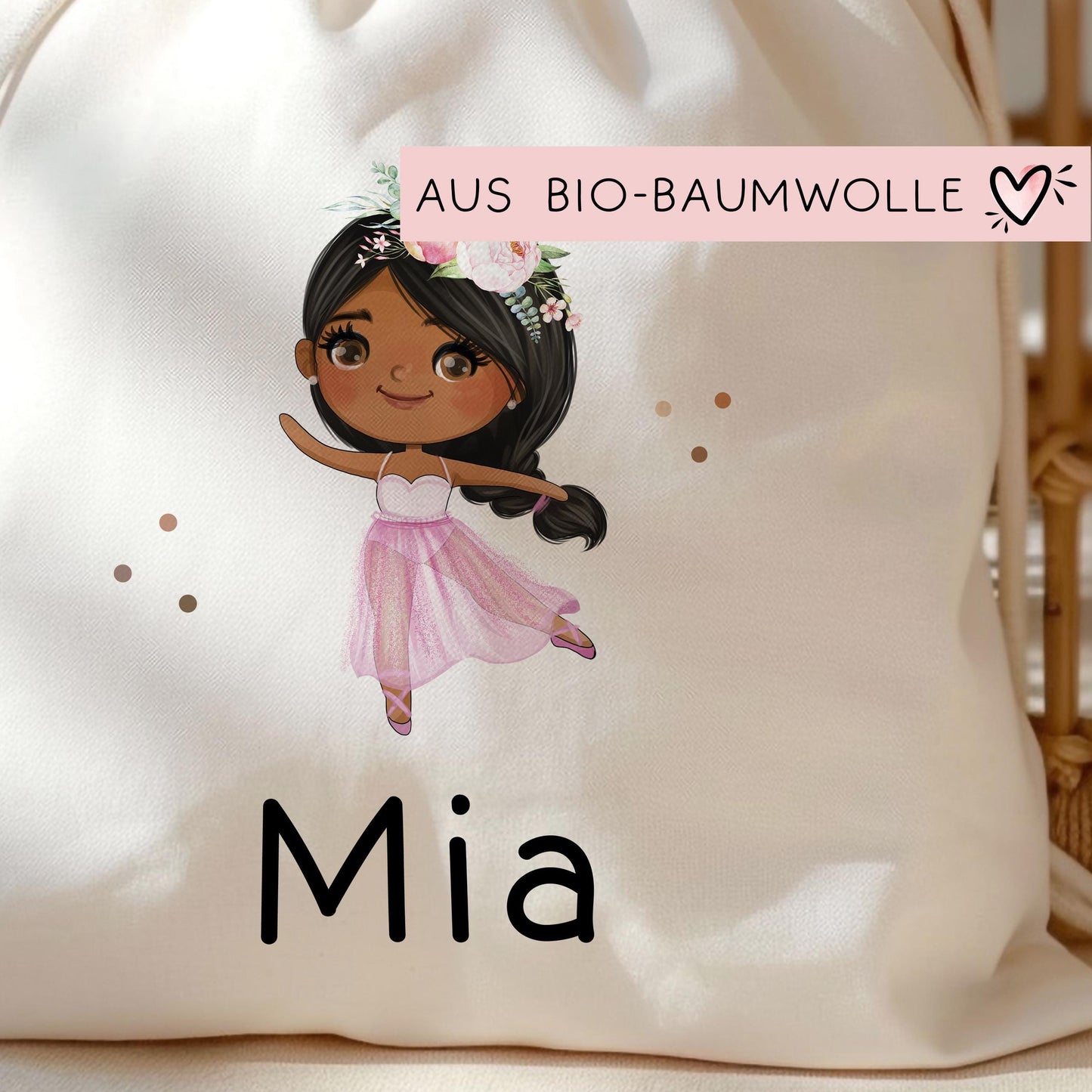 Turnbeutel Ballerina Tanzend mit Namen personalisiert Personalisierte Tasche als Sportbeutel, Kindergarten, Wäschebeutel Mädchen Blond Braun kleinebuchstaben