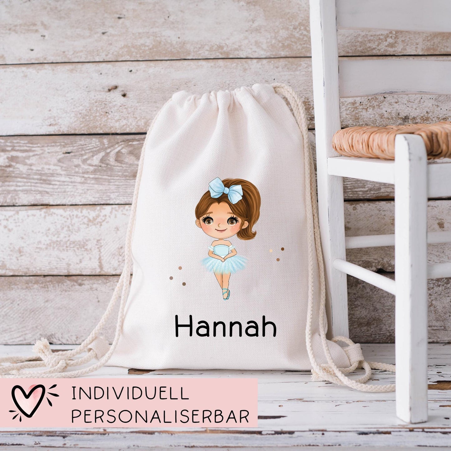 Turnbeutel Ballerina Personalisiert mit Namen Tasche als Sportbeutel, Kindergarten, Wäschebeutel Mädchen Blond Braun Schwarz Weihnachten kleinebuchstaben