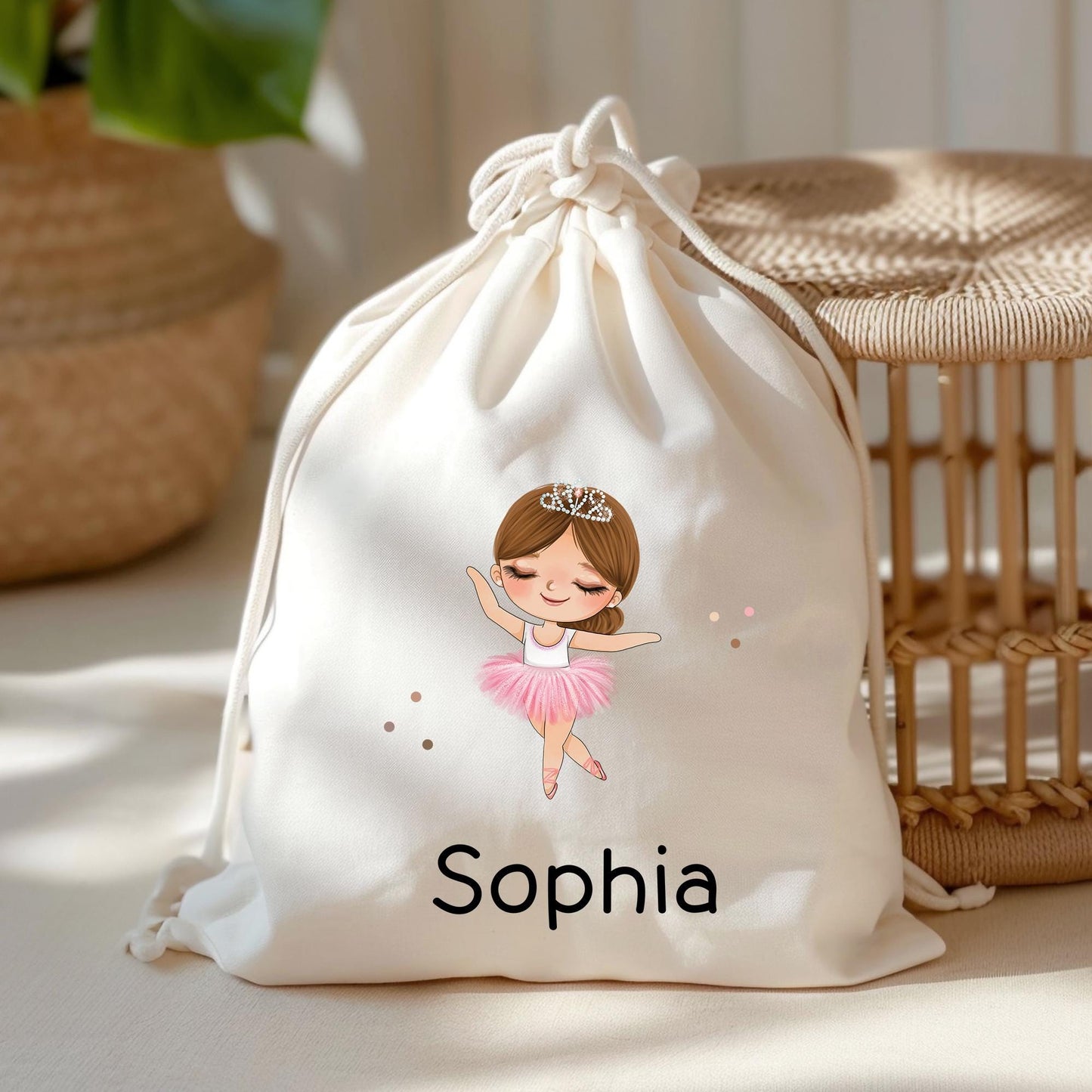 Ballerina Turnbeutel Personalisiert mit Namen Tasche als Kindergarten, Sportbeutel, Wäschebeutel Mädchen Blond Braun Schwarz Weihnachten kleinebuchstaben Braun Schriftart 1