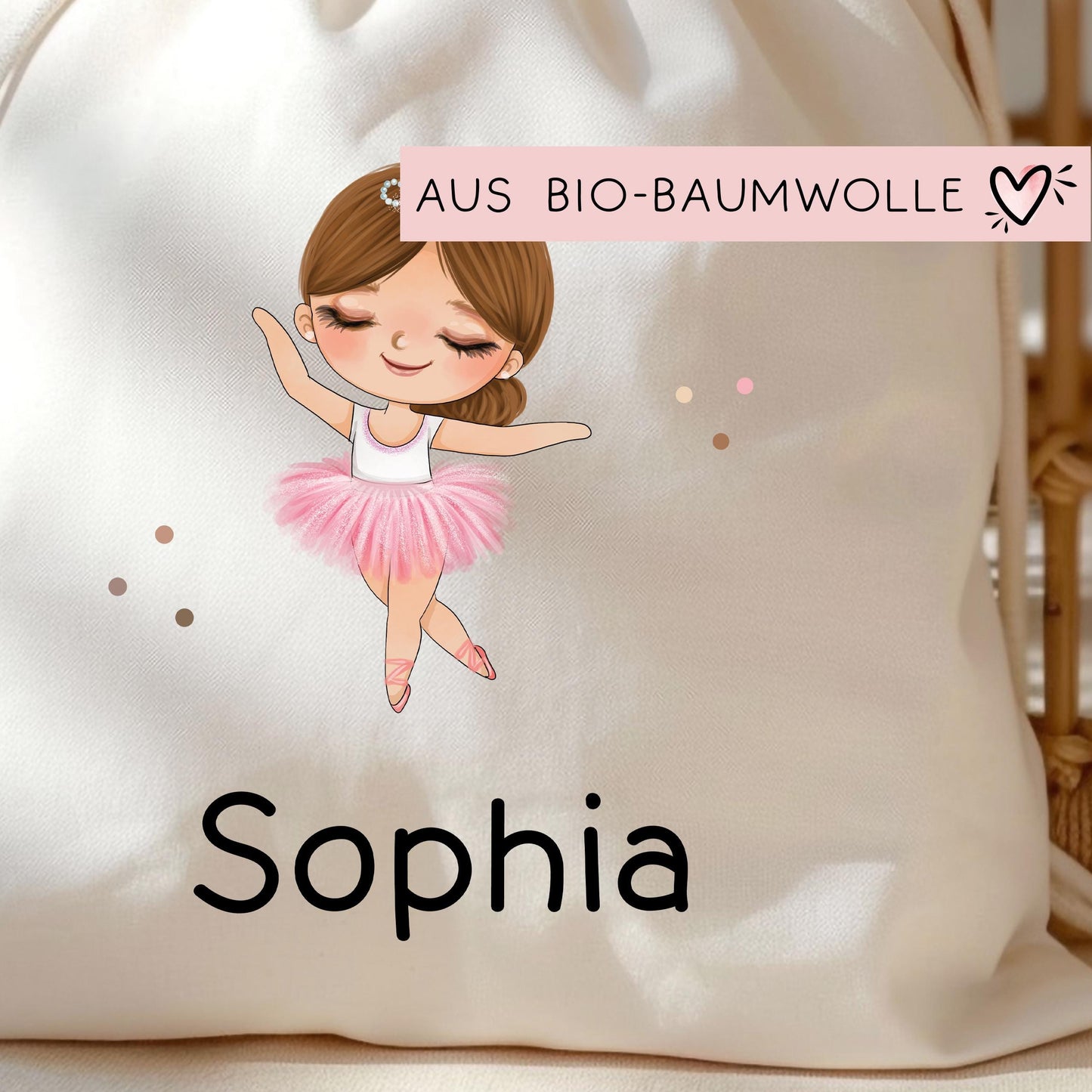 Ballerina Turnbeutel Personalisiert mit Namen Tasche als Kindergarten, Sportbeutel, Wäschebeutel Mädchen Blond Braun Schwarz Weihnachten kleinebuchstaben