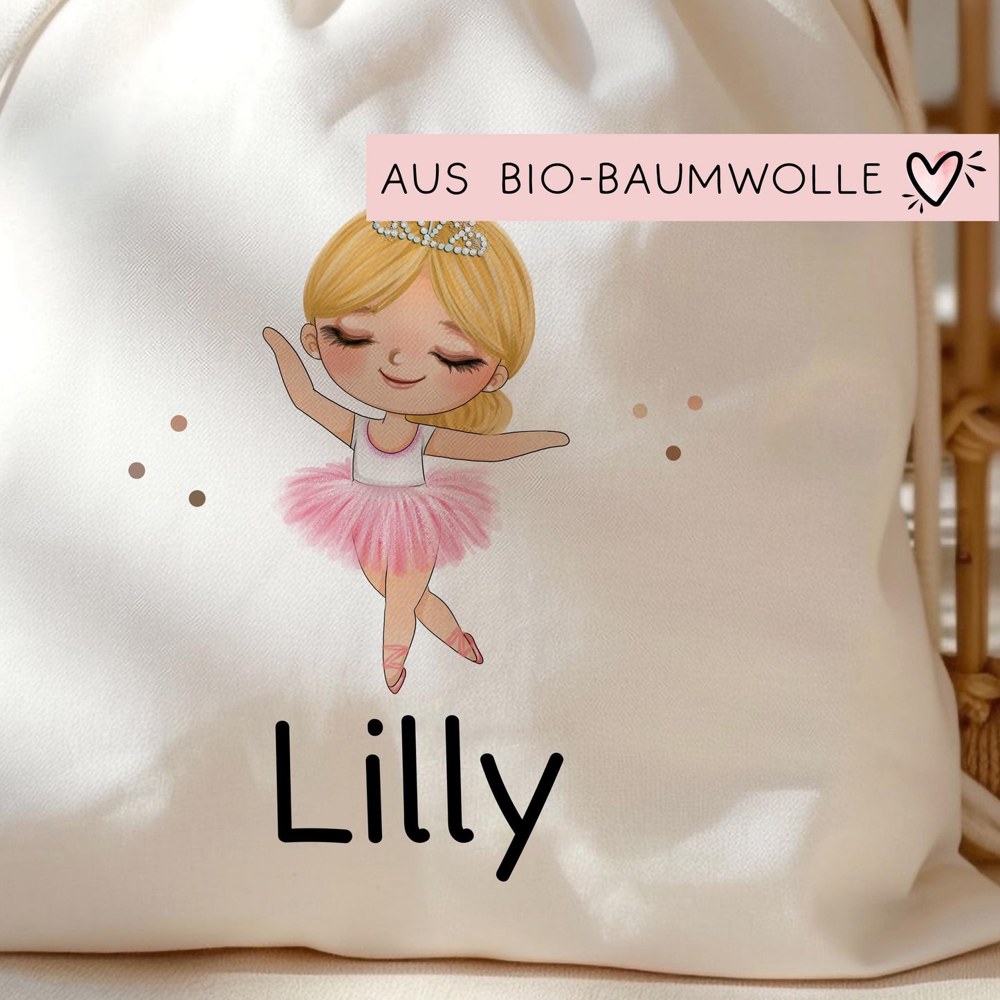 Ballerina Turnbeutel Personalisiert mit Namen Tasche als Kindergarten, Sportbeutel, Wäschebeutel Mädchen Blond Braun Schwarz Weihnachten kleinebuchstaben