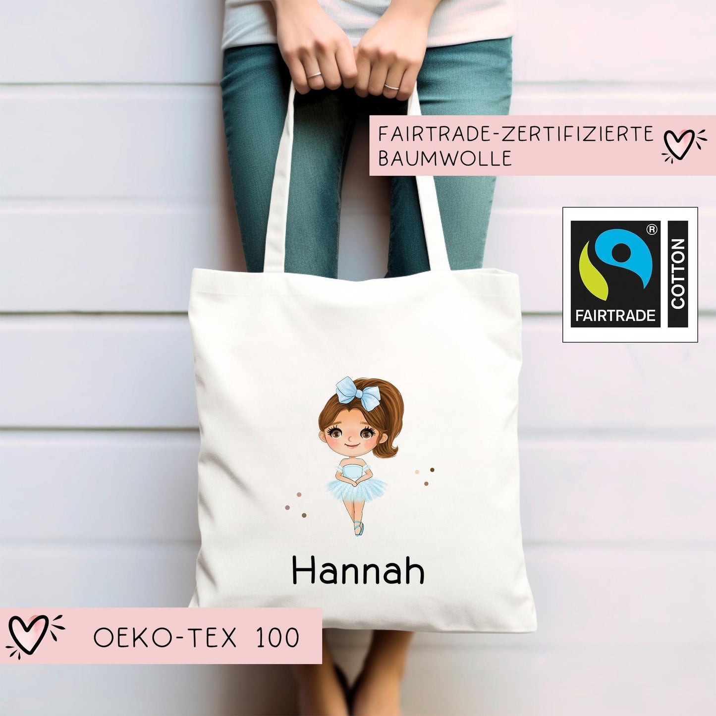 Ballerina Stofftasche Personalisiert & Name - Kinder Beutel Kindertasche mit Wunschname - Wechselwäsche - Wechselkleidung - Tasche - Sport kleinebuchstaben