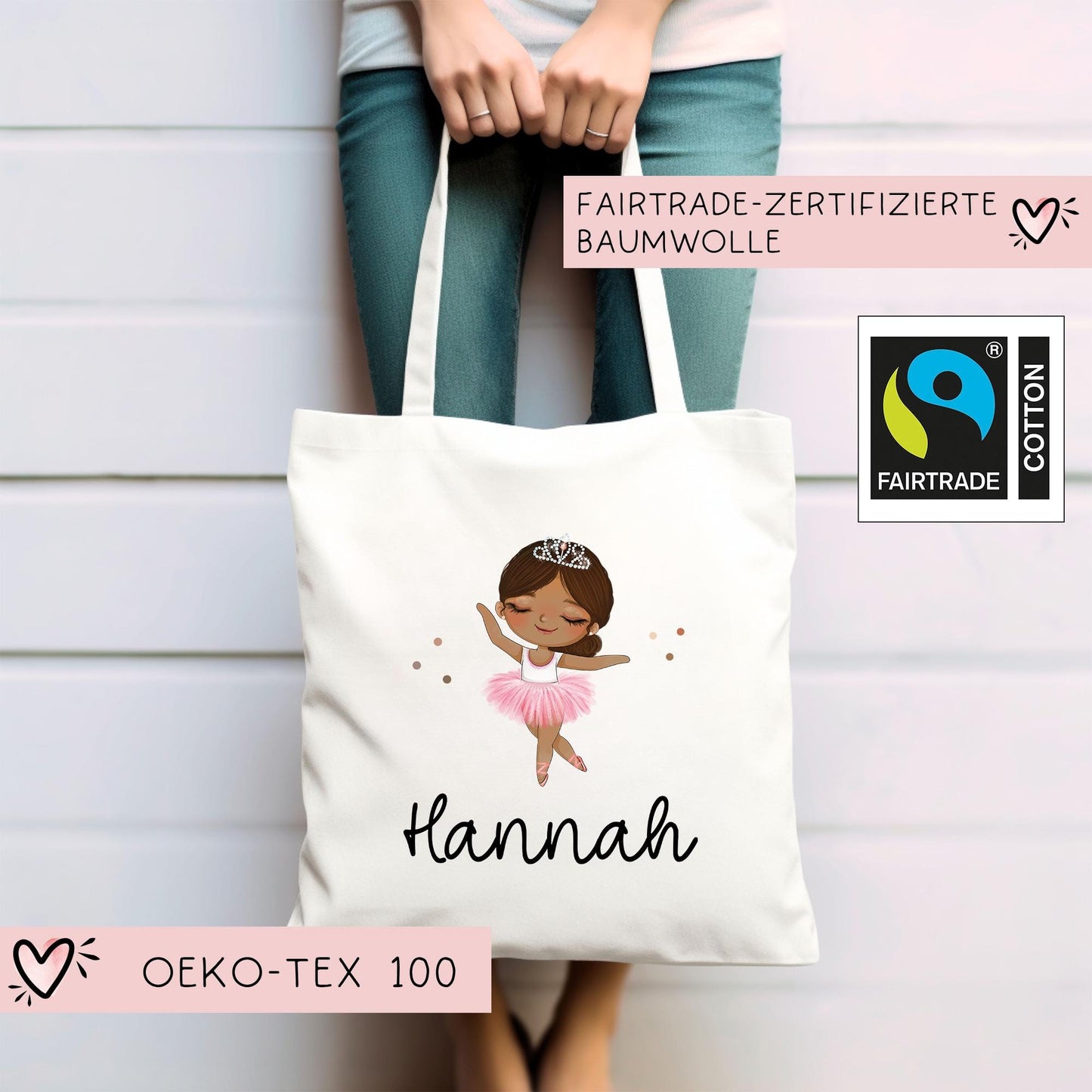 Tasche Ballerina Personalisiert Stofftasche & Name - Kinder Beutel Kindertasche mit Wunschname - Wechselwäsche - Wechselkleidung - Sport kleinebuchstaben