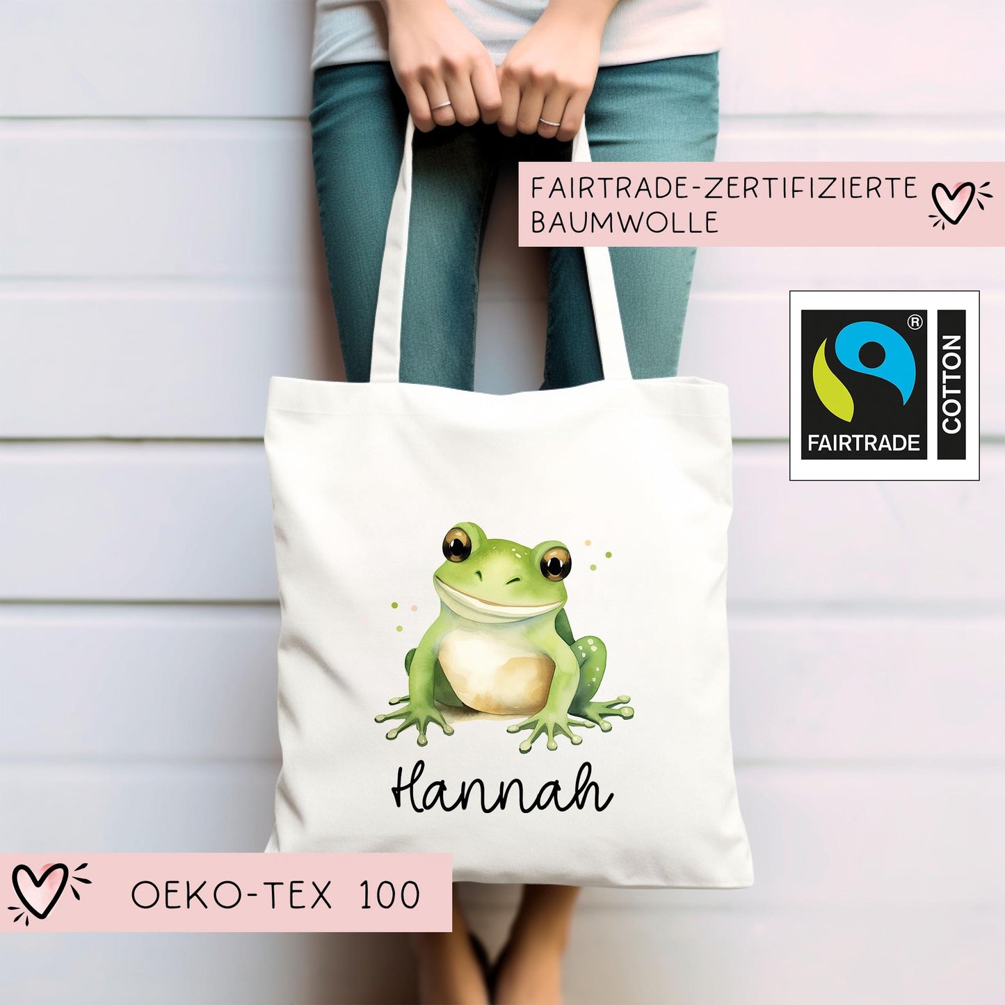 Frosch Stofftasche Tasche Personalisiert & Name - Kinder Beutel Kindertasche mit Wunschname - Wechselwäsche - Wechselkleidung - Sport kleinebuchstaben