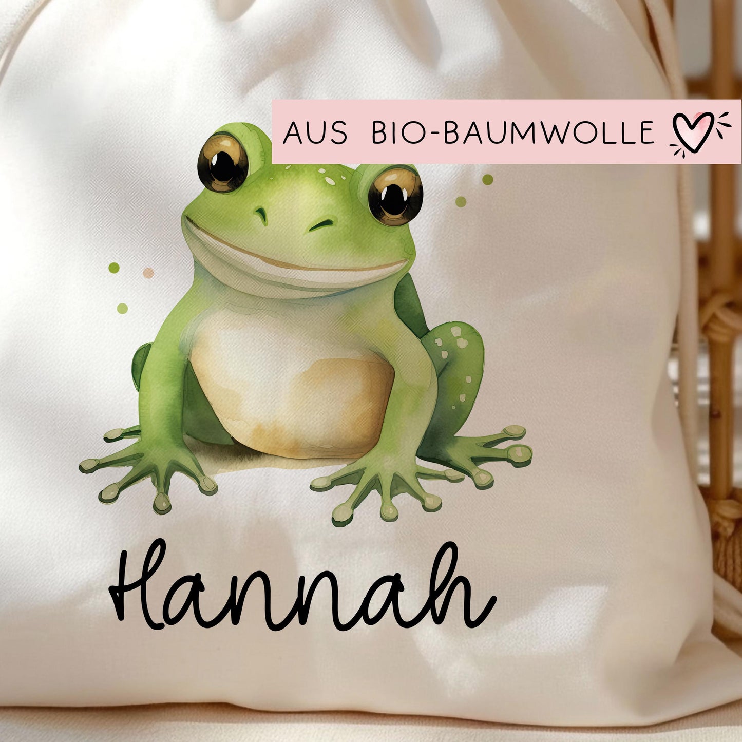 Frosch Stofftasche Tasche Personalisiert & Name - Kinder Beutel Kindertasche mit Wunschname - Wechselwäsche - Wechselkleidung - Sport kleinebuchstaben