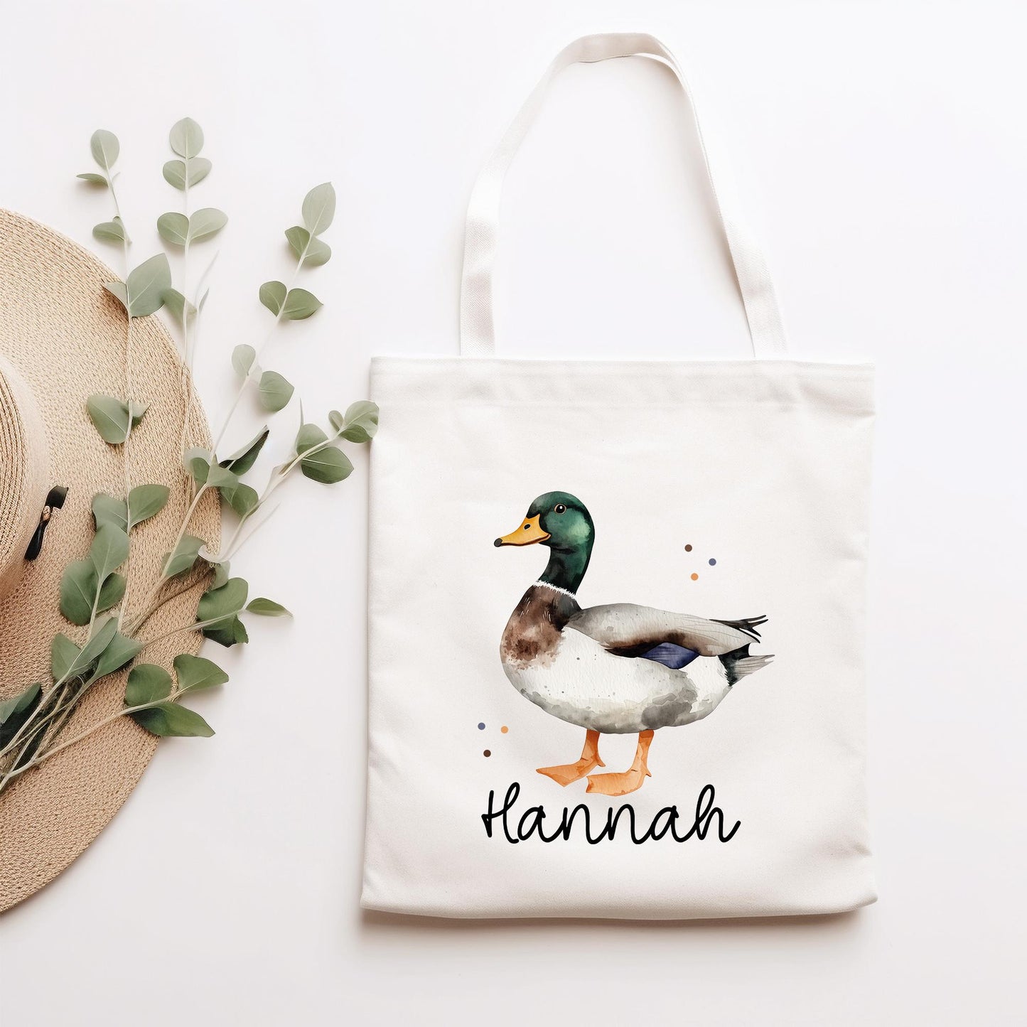 Ente Stofftasche Tasche Personalisiert & Name - Erpel Kinder Beutel Kindertasche mit Wunschname - Wechselwäsche - Kindergarten Schule -Sport kleinebuchstaben