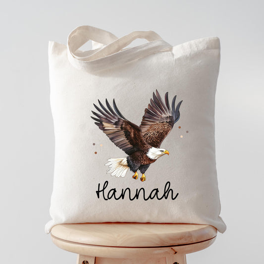 Adler Stofftasche Tasche Personalisiert & Name - Erpel Kinder Beutel Kindertasche mit Wunschname - Wechselwäsche - Kindergarten Schule  kleinebuchstaben Stofftasche Schriftart 1