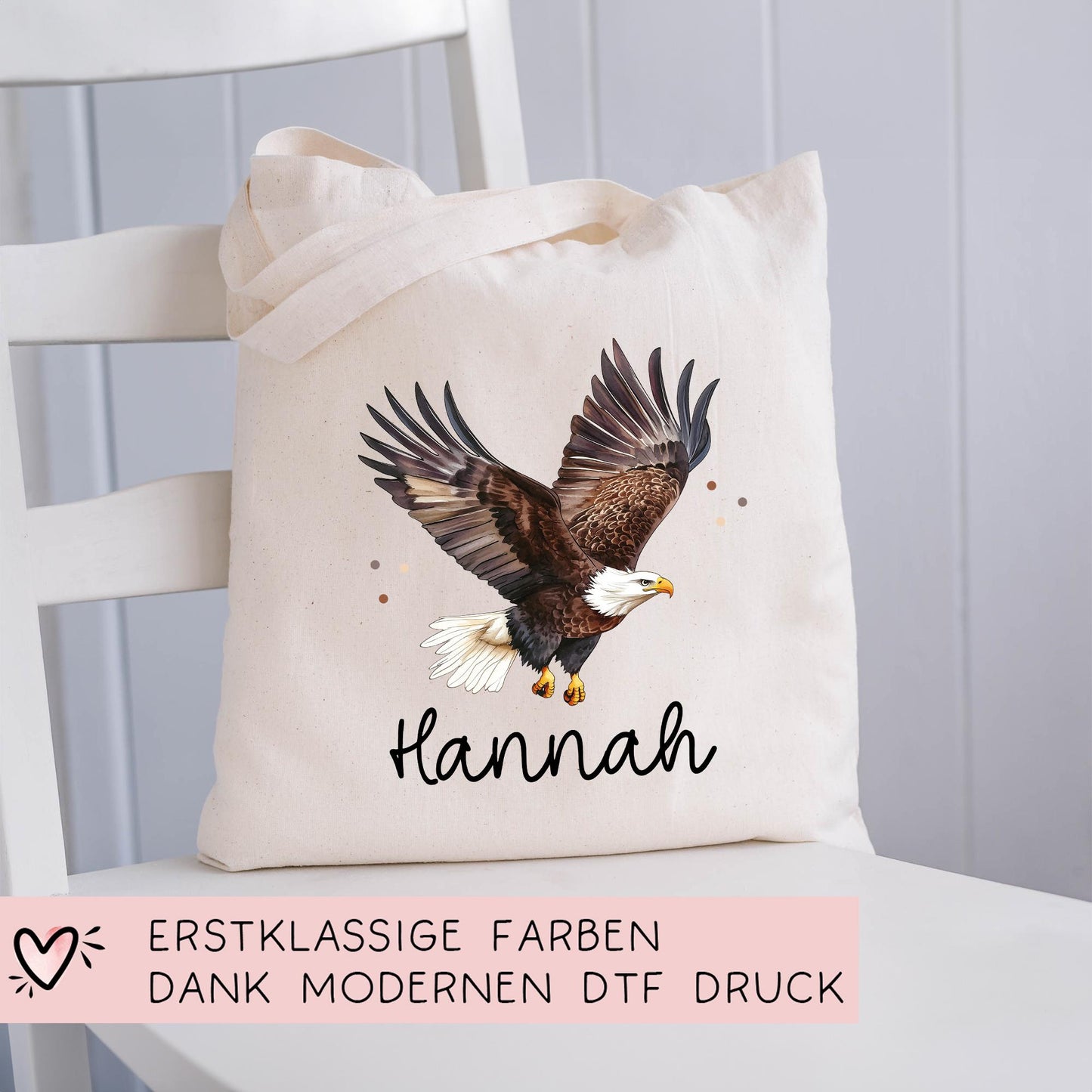 Adler Stofftasche Tasche Personalisiert & Name - Erpel Kinder Beutel Kindertasche mit Wunschname - Wechselwäsche - Kindergarten Schule kleinebuchstaben