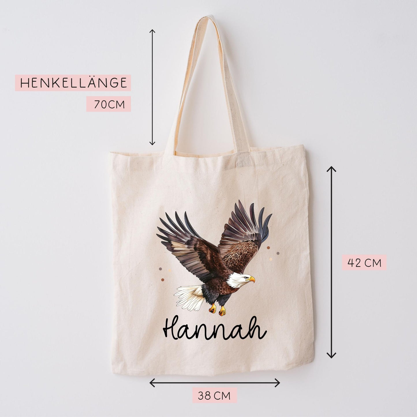 Adler Stofftasche Tasche Personalisiert & Name - Erpel Kinder Beutel Kindertasche mit Wunschname - Wechselwäsche - Kindergarten Schule kleinebuchstaben