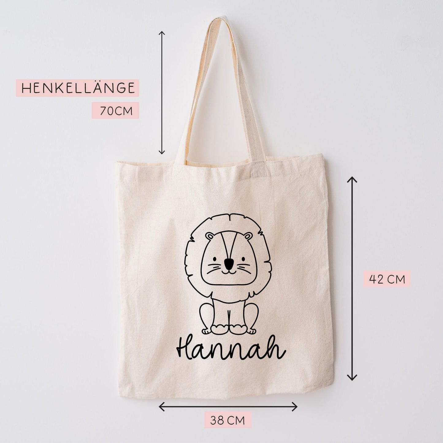 Löwe Stofftasche Tasche Personalisiert & Name - Kinder Beutel Kindertasche mit Wunschname - Wechselwäsche Jutebeutel - Kindergarten Schule kleinebuchstaben
