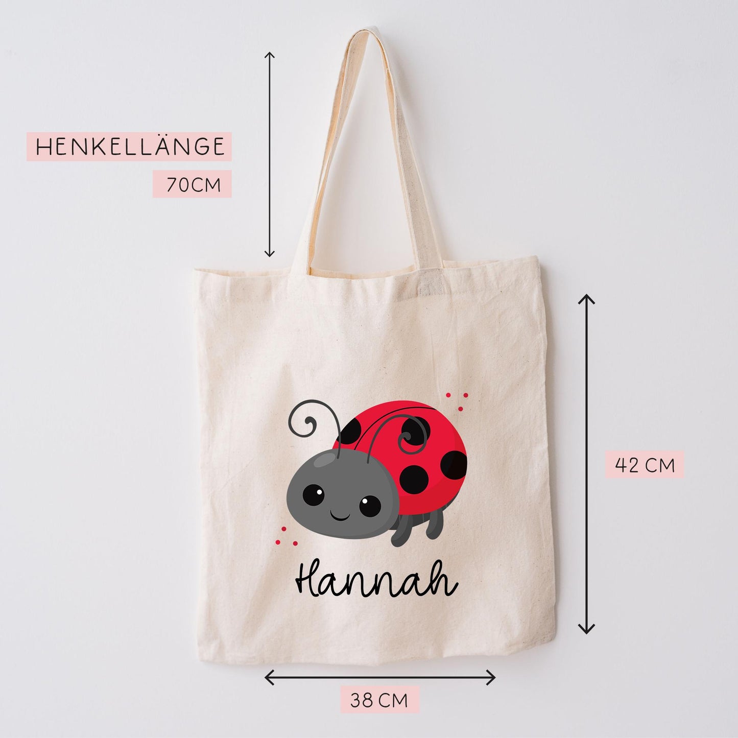 Stofftasche Marienkäfer Personalisiert Tasche & Name - Kinder Beutel Kindertasche mit Wunschname - Wechselwäsche Jutebeutel - Kindergarten kleinebuchstaben