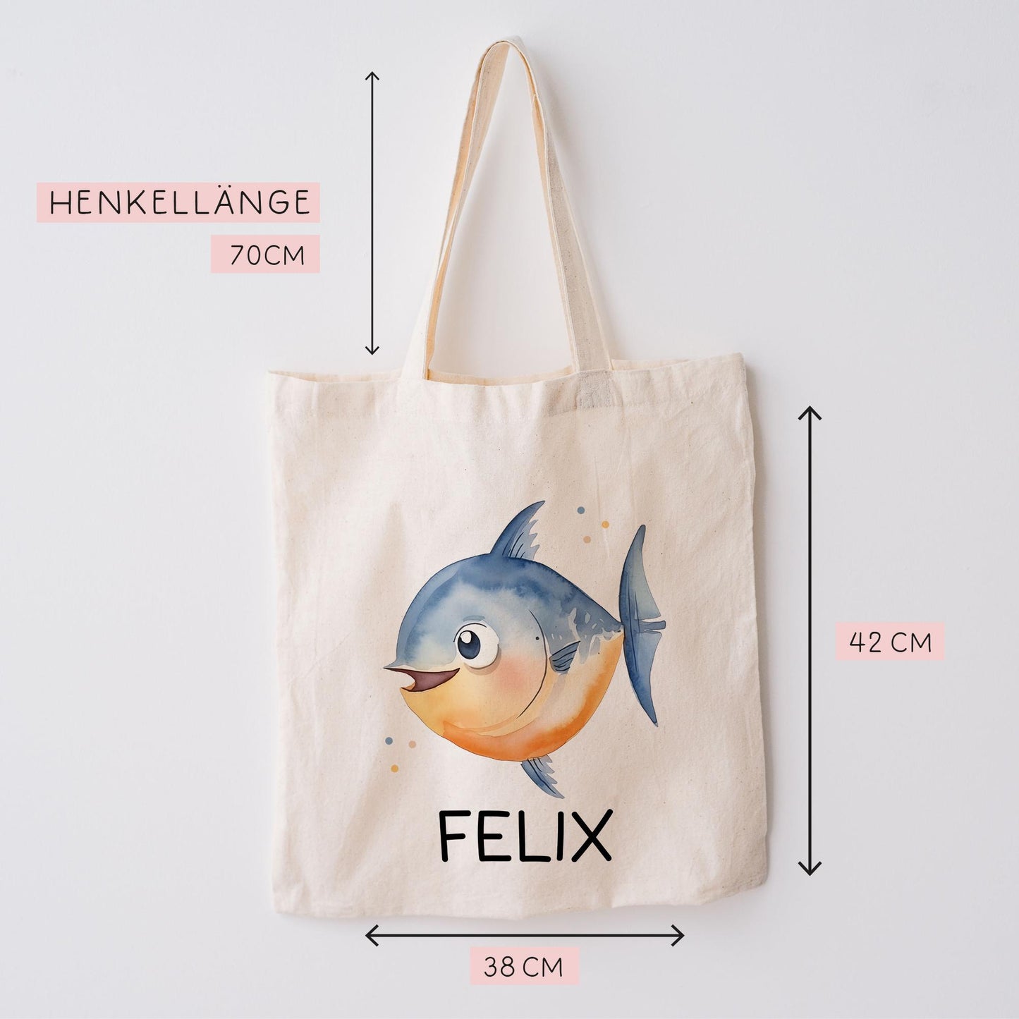 Stofftasche Fisch Personalisiert Tasche & Name - Kinder Beutel Kindertasche mit Wunschname - Wechselwäsche Jutebeutel - Kindergarten kleinebuchstaben