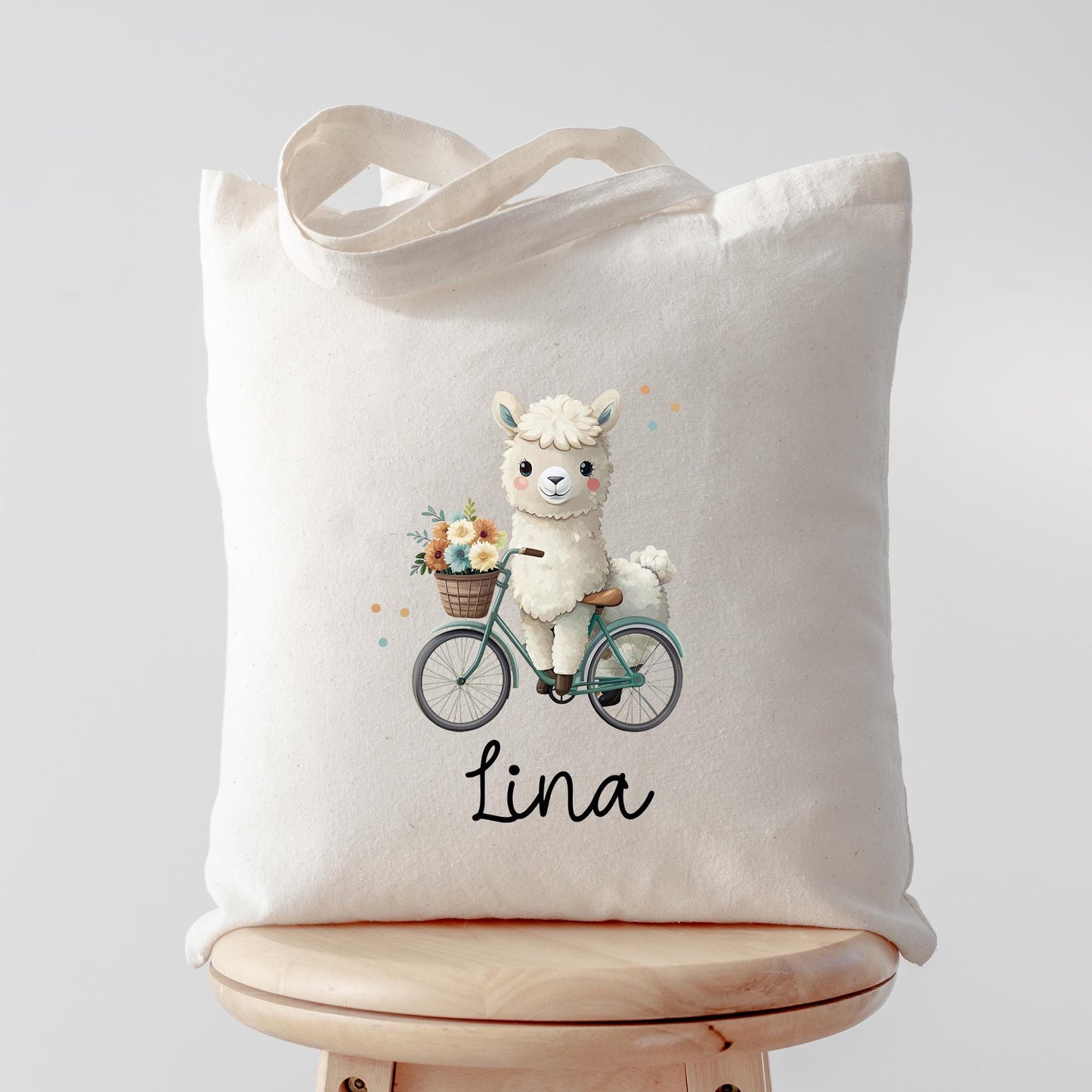Stofftasche Lama Alpaka Personalisiert Tasche & Name - Kinder Beutel Kindertasche mit Wunschname - Wechselwäsche Jutebeutel - Kindergarten kleinebuchstaben