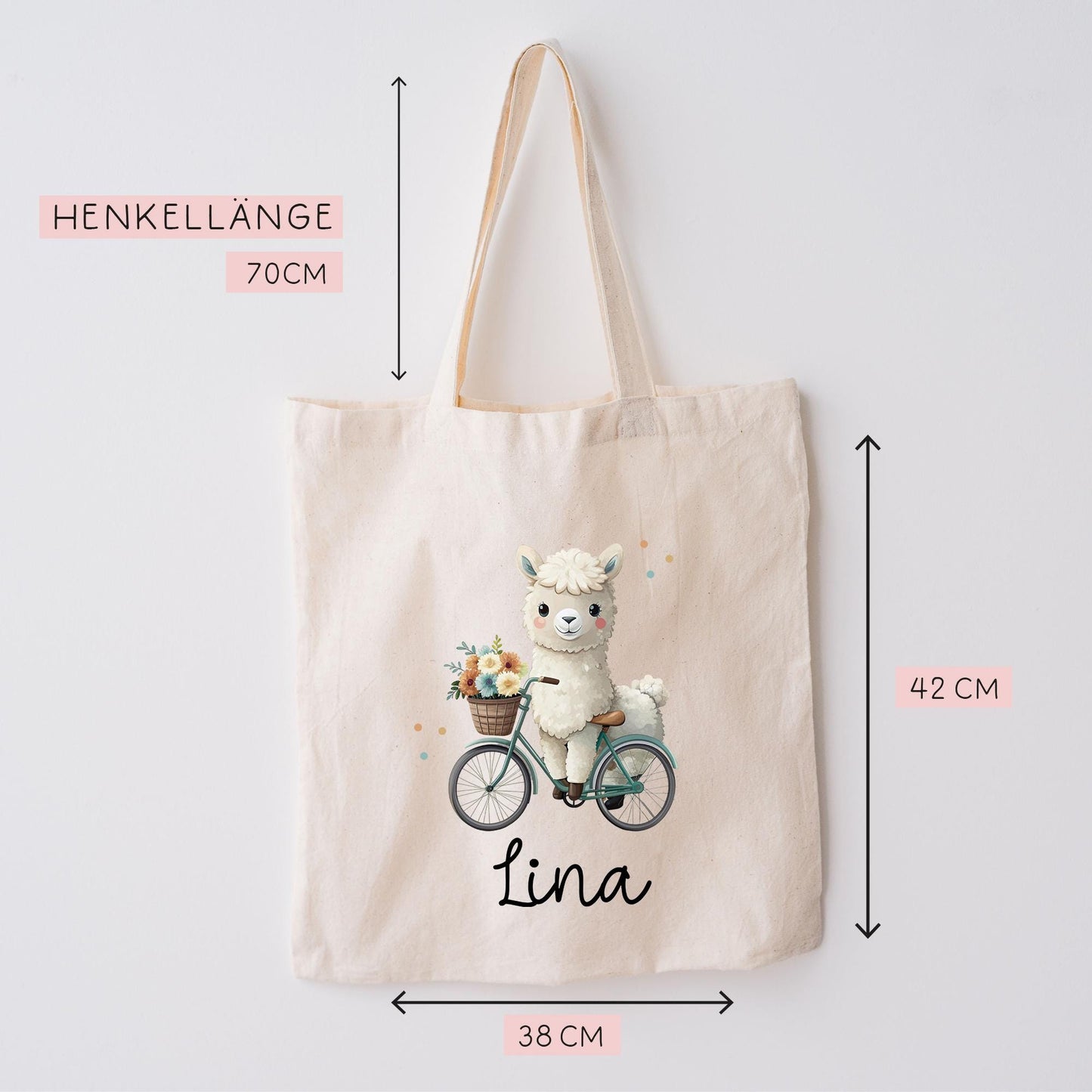 Stofftasche Lama Alpaka Personalisiert Tasche & Name - Kinder Beutel Kindertasche mit Wunschname - Wechselwäsche Jutebeutel - Kindergarten kleinebuchstaben