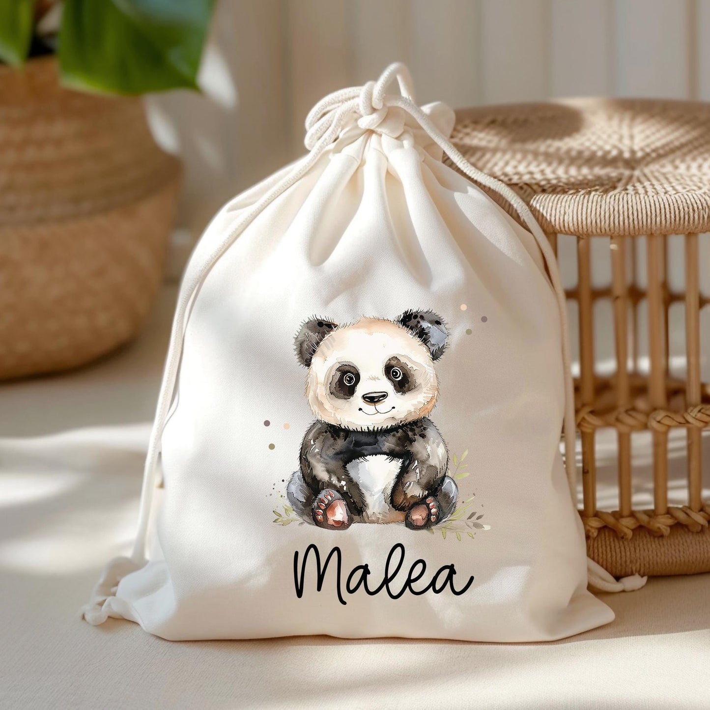 Stofftasche Panda Pandabär Personalisiert Tasche & Name - Beutel Kindertasche mit Wunschname - Wechselwäsche Jutebeutel - Kindergarten kleinebuchstaben Turnbeutel Schriftart 1