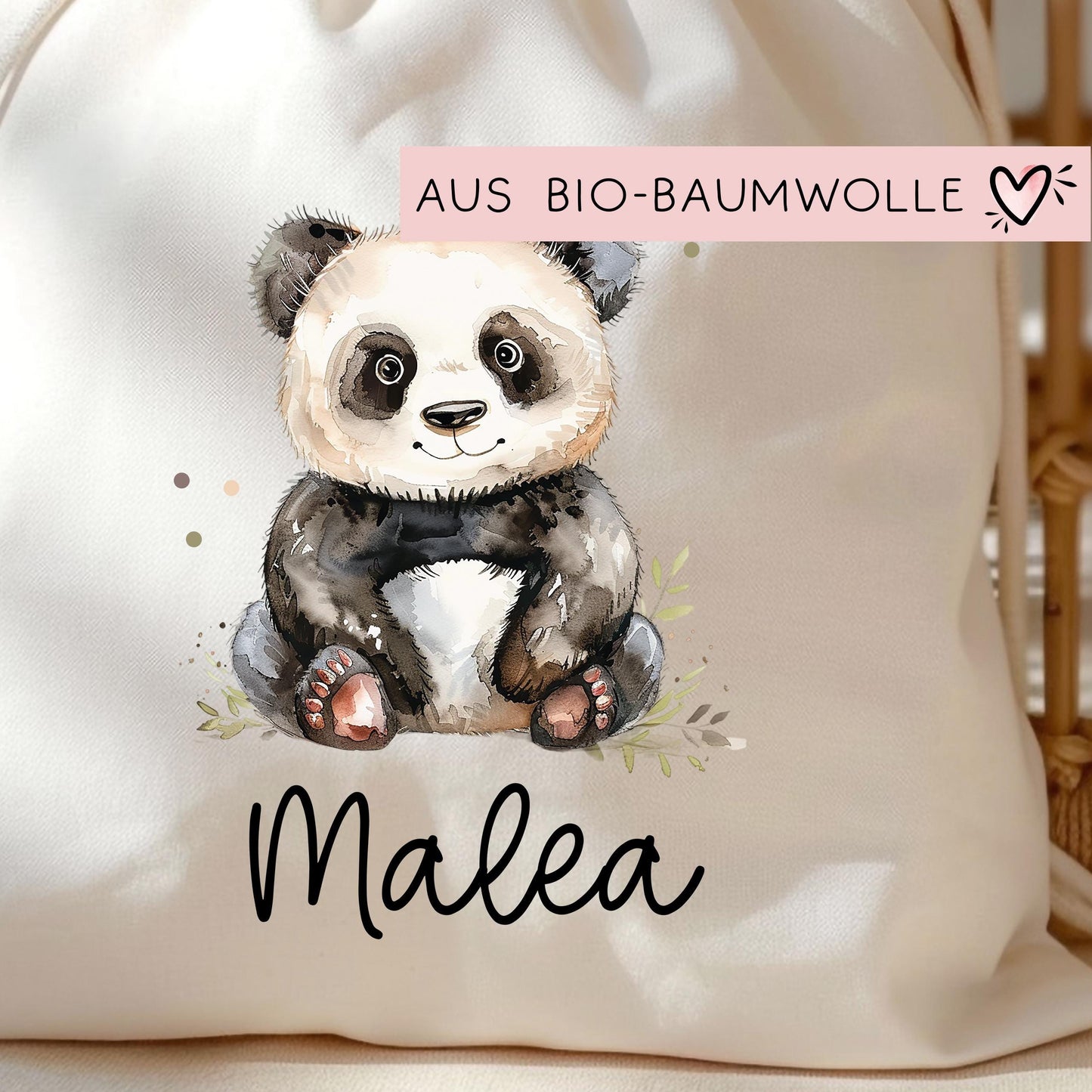 Stofftasche Panda Pandabär Personalisiert Tasche & Name - Beutel Kindertasche mit Wunschname - Wechselwäsche Jutebeutel - Kindergarten kleinebuchstaben