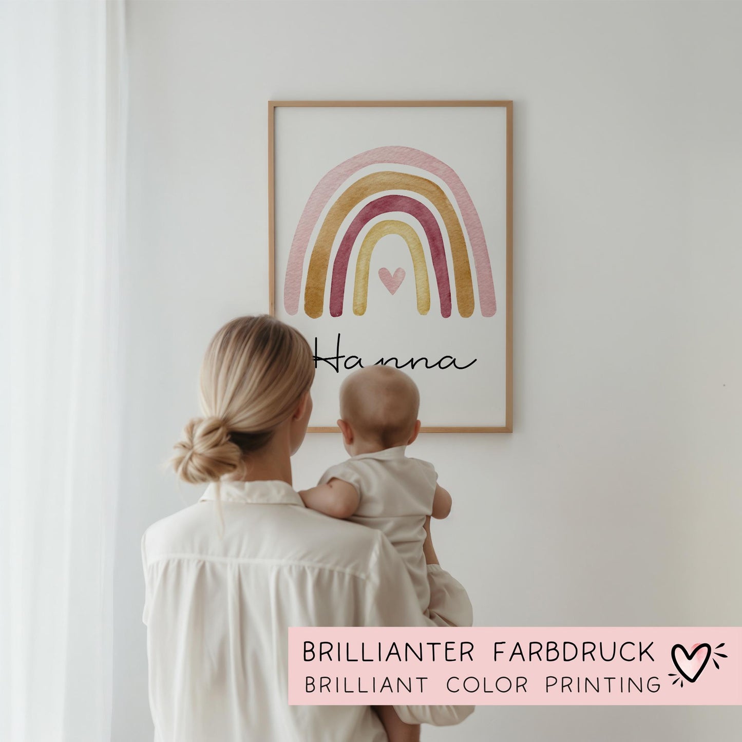 Regenbogen Boho Poster Personalisiert mit oder ohne Namen für Kinderzimmer. Namensposter - Geschenkidee. Geschenk Baby - Wanddeko - Rosa Rot kleinebuchstaben