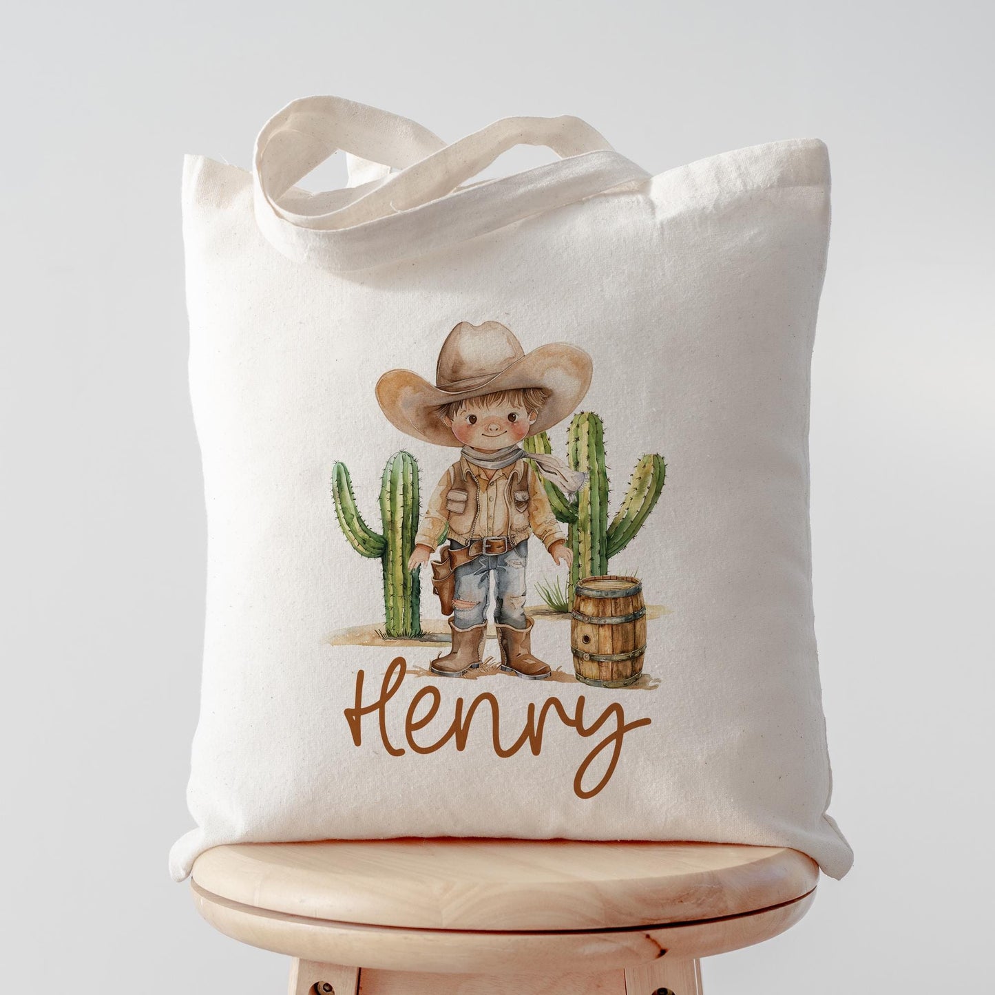 Stofftasche Cowboy Junge Personalisiert Tasche & Name - Beutel Kindertasche mit Wunschname - Wechselwäsche Jutebeutel - Kindergarten kleinebuchstaben