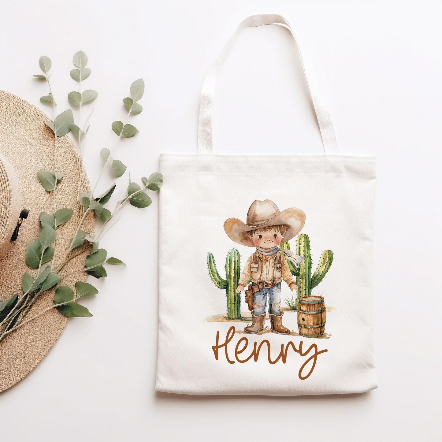 Stofftasche Cowboy Junge Personalisiert Tasche & Name - Beutel Kindertasche mit Wunschname - Wechselwäsche Jutebeutel - Kindergarten kleinebuchstaben