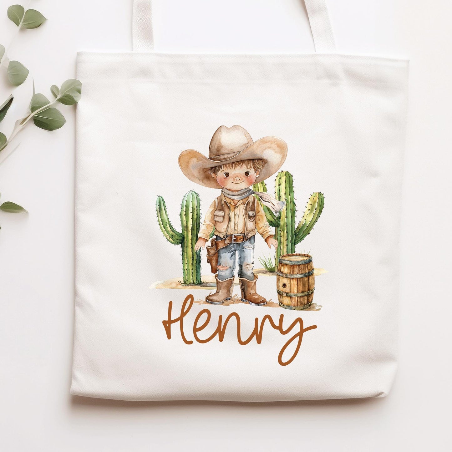 Stofftasche Cowboy Junge Personalisiert Tasche & Name - Beutel Kindertasche mit Wunschname - Wechselwäsche Jutebeutel - Kindergarten kleinebuchstaben Stofftasche Schriftart 1