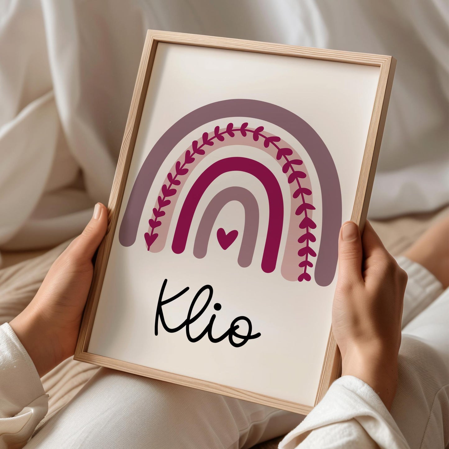 Regenbogen Poster Personalisiert Lila mit oder ohne Namen für Kinderzimmer. Namensposter - Geschenkidee. Geschenk Baby - Wanddeko - DIN A4 kleinebuchstaben DIN A4 (21x29,7 cm) Schriftart 1