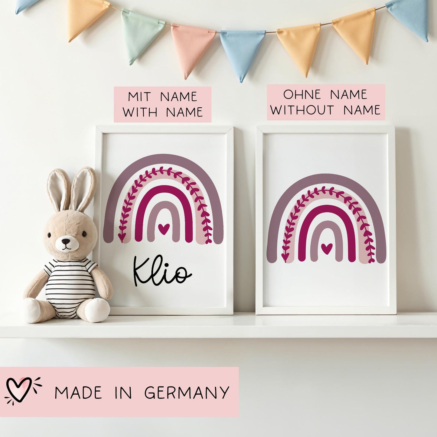 Regenbogen Poster Personalisiert Lila mit oder ohne Namen für Kinderzimmer. Namensposter - Geschenkidee. Geschenk Baby - Wanddeko - DIN A4 kleinebuchstaben
