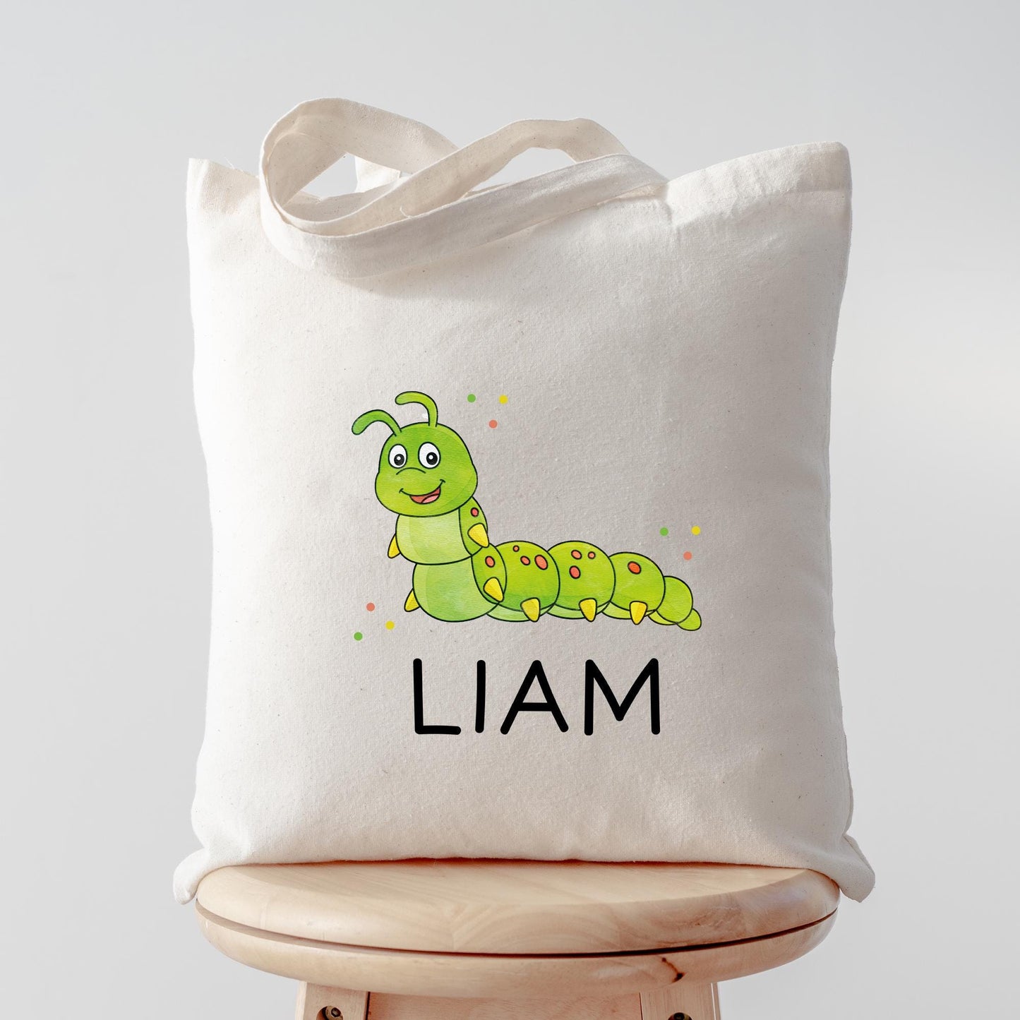 Turnbeutel Wäschebeutel Raupe Personalisiert - Larve - Schmetterlingslarve - Wunschnamen - Schule - mit Name - Wechselkleidung - Weihnachten kleinebuchstaben Stofftasche Schriftart 1