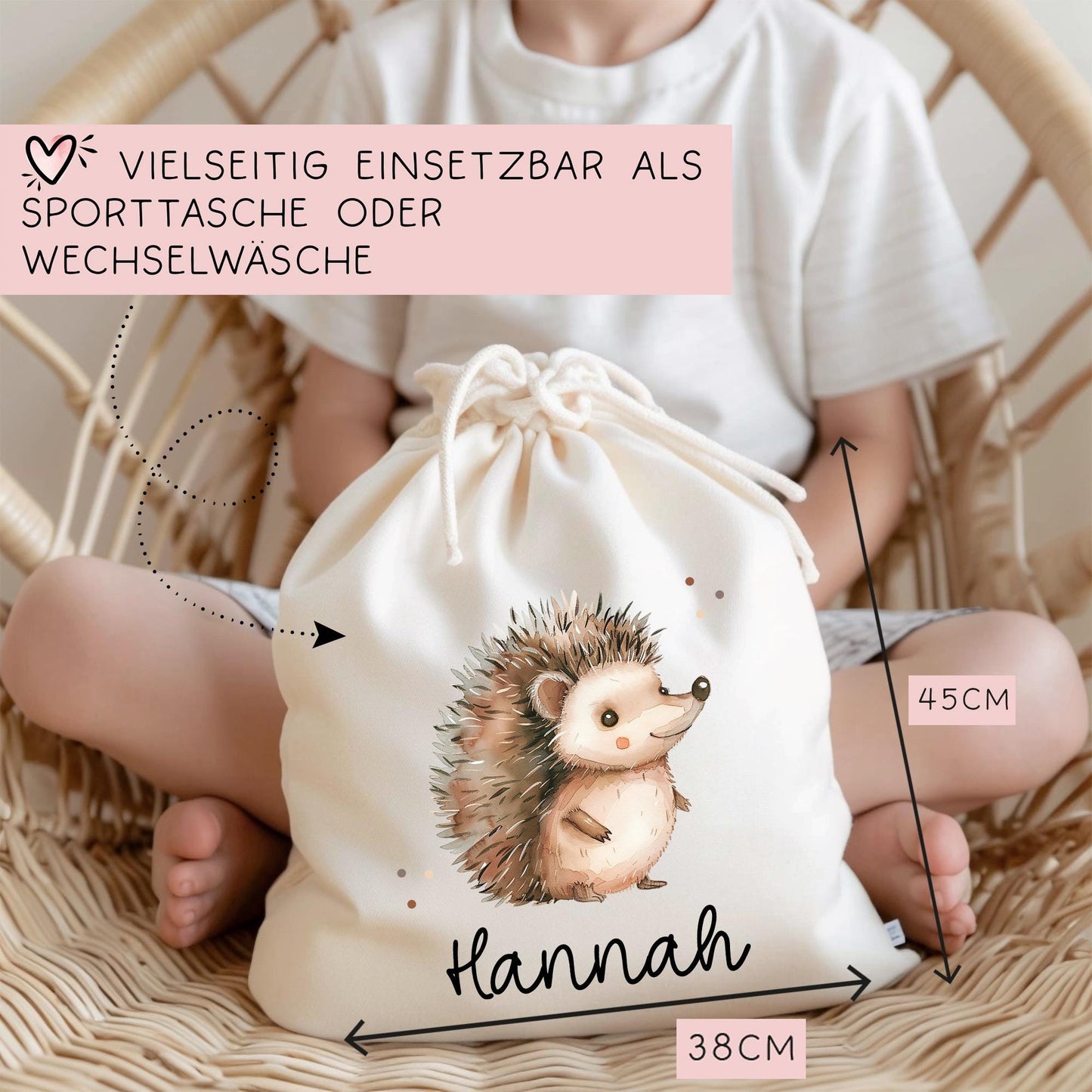 Turnbeutel Wäschebeutel Igel Personalisiert - Stacheltier - Kindergarten - Wunschnamen - Schule - mit Name - Wechselkleidung - Weihnachten kleinebuchstaben