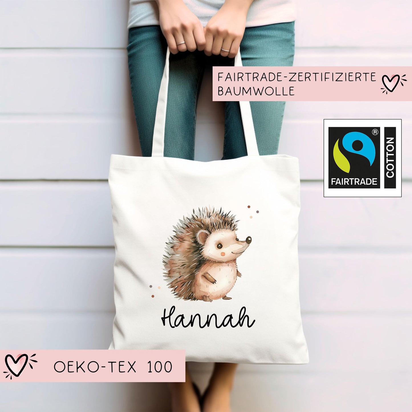 Stofftasche Igel Personalisiert Tasche Stacheltier - Schule - Beutel Kindertasche mit Wunschname - Wechselwäsche Jutebeutel - Kindergarten kleinebuchstaben