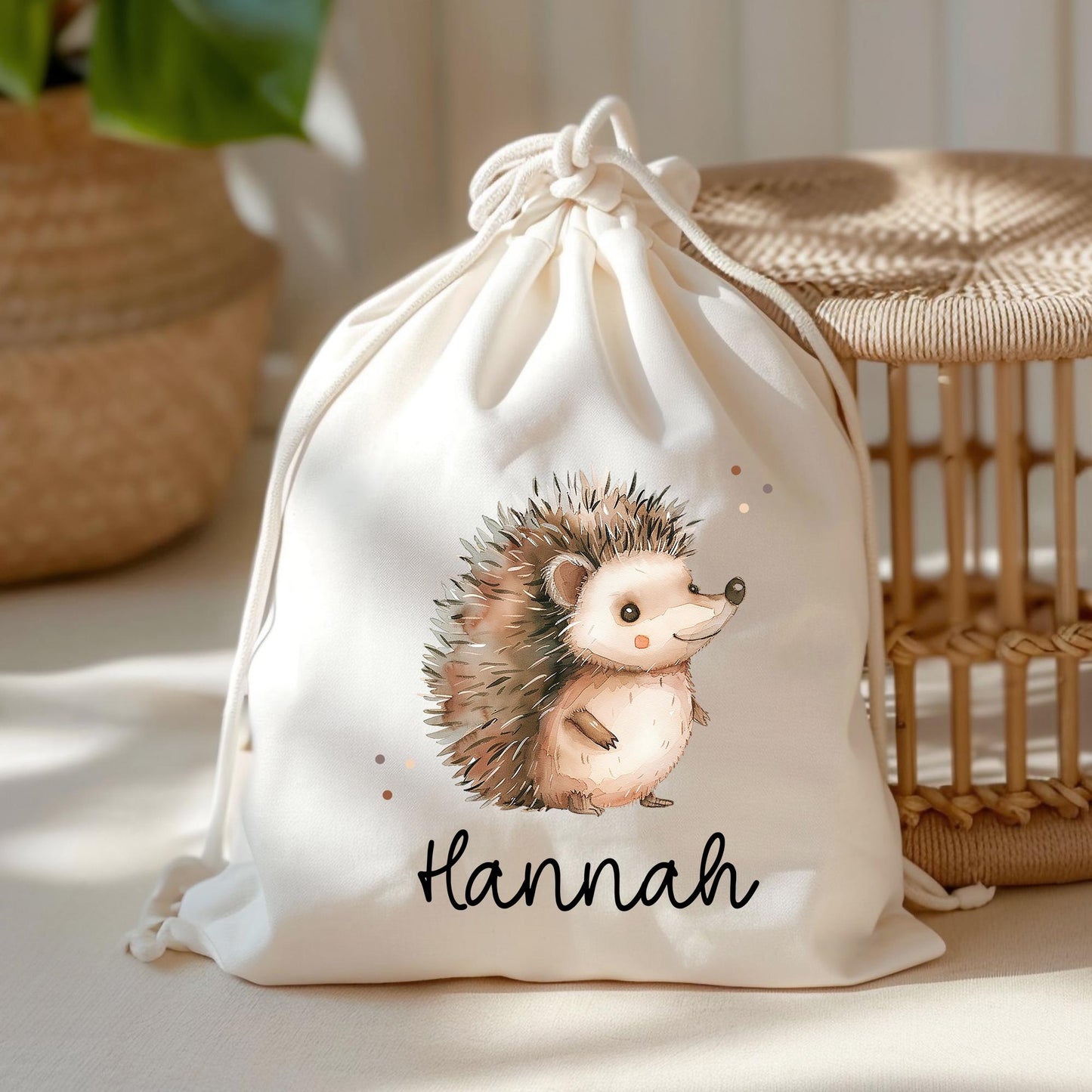 Stofftasche Igel Personalisiert Tasche Stacheltier - Schule - Beutel Kindertasche mit Wunschname - Wechselwäsche Jutebeutel - Kindergarten kleinebuchstaben Turnbeutel Schriftart 1