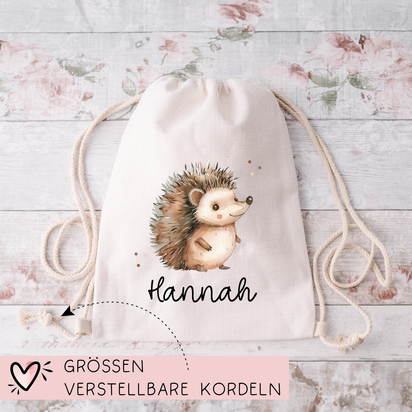 Stofftasche Igel Personalisiert Tasche Stacheltier - Schule - Beutel Kindertasche mit Wunschname - Wechselwäsche Jutebeutel - Kindergarten kleinebuchstaben