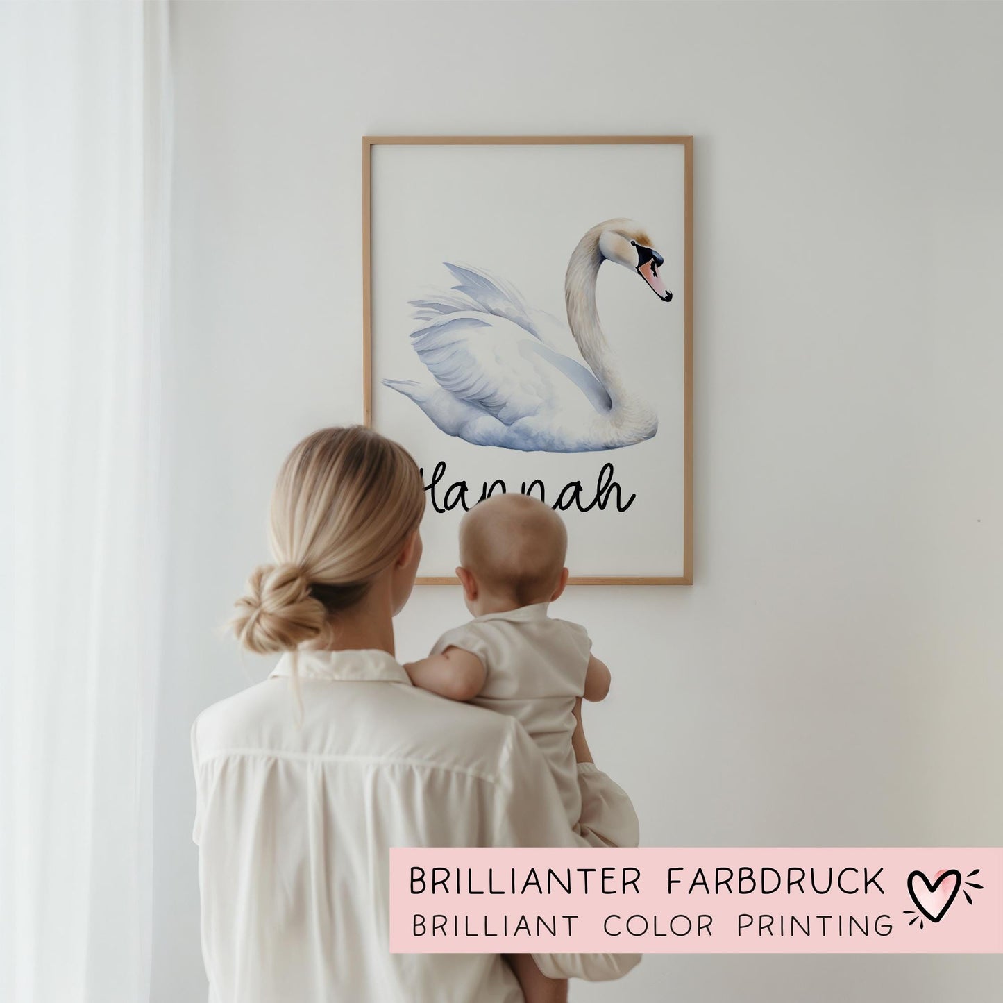 Poster Schwan A2 A3 A4 Wunschname Kinderposter Poster Kinderzimmer Poster Baby Geschenk Mädchen Geschenk Junge Poster Kinder Tierposter kleinebuchstaben