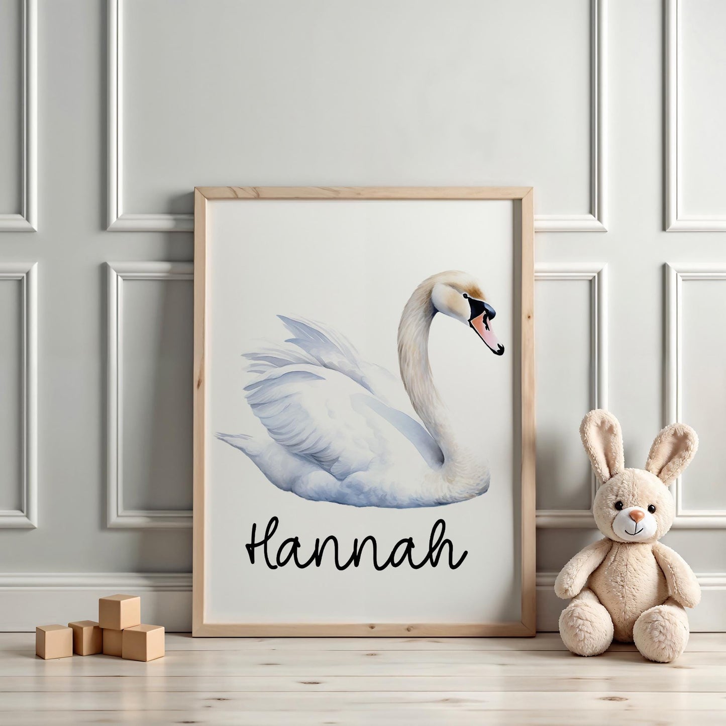 Poster Schwan A2 A3 A4 Wunschname Kinderposter Poster Kinderzimmer Poster Baby Geschenk Mädchen Geschenk Junge Poster Kinder Tierposter kleinebuchstaben