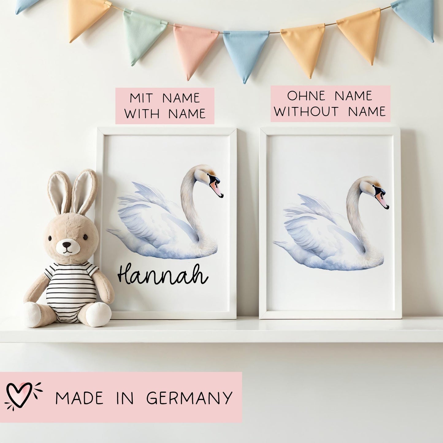 Poster Schwan A2 A3 A4 Wunschname Kinderposter Poster Kinderzimmer Poster Baby Geschenk Mädchen Geschenk Junge Poster Kinder Tierposter kleinebuchstaben