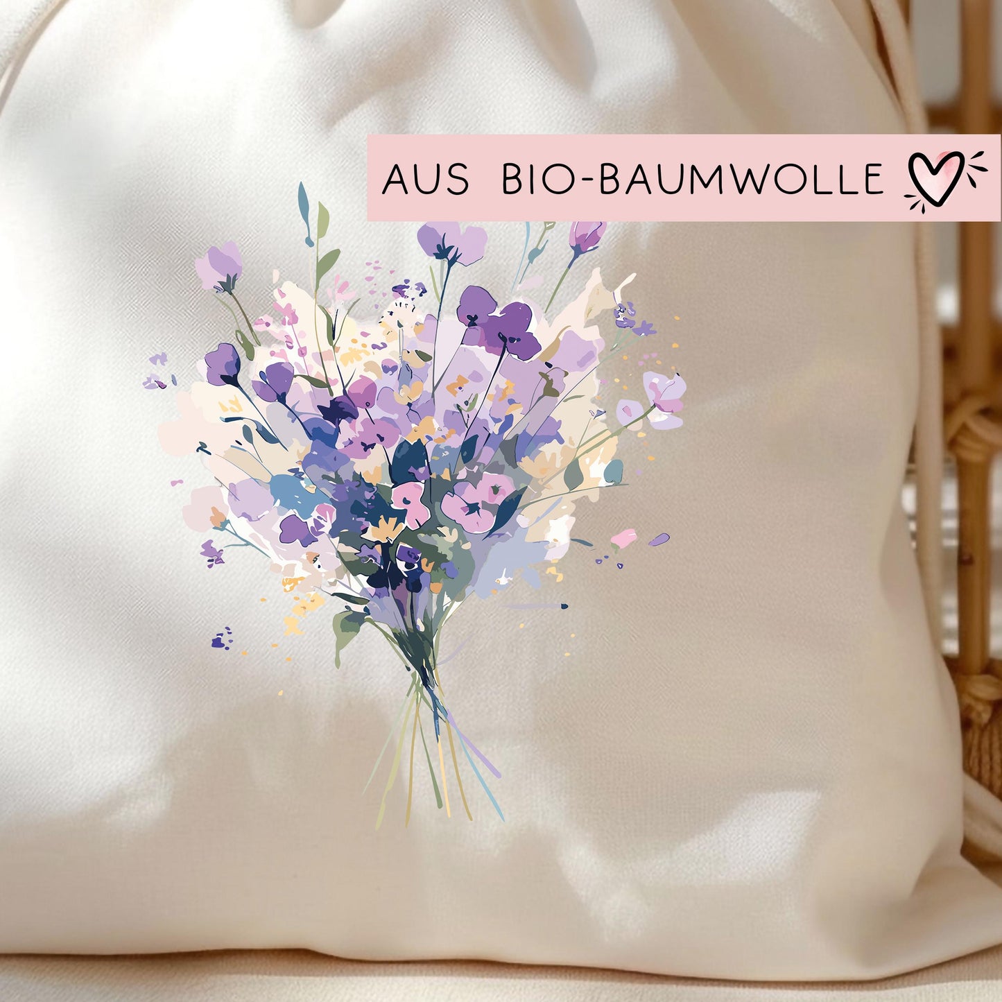 Turnbeutel Blumen Blumenstrauß Geschenk für Frauen - Mama - Muttertag - Oma - Weihnachten - Nikolaus - Mitbringsel statt Blumen kleinebuchstaben