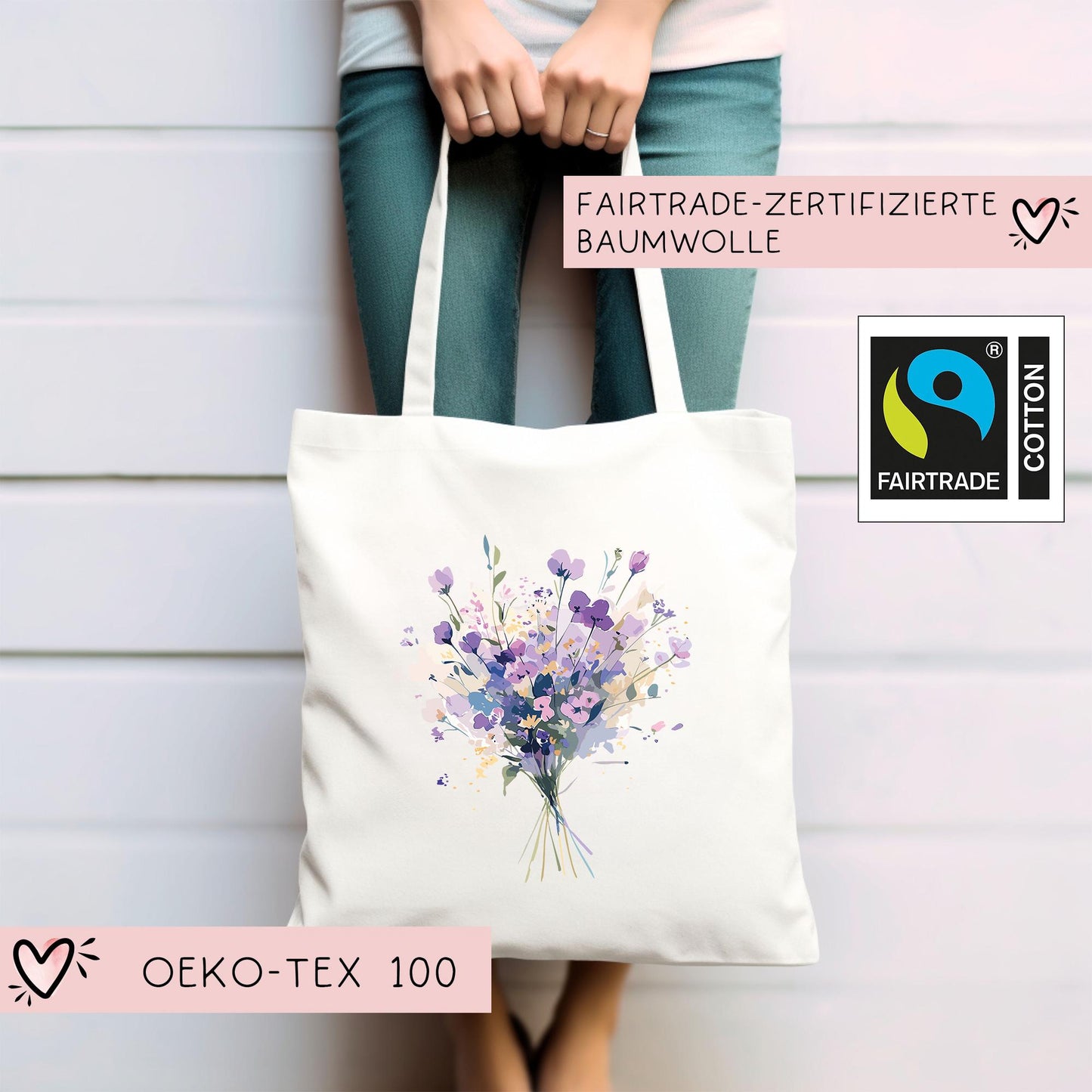 Turnbeutel Blumen Blumenstrauß Geschenk für Frauen - Mama - Muttertag - Oma - Weihnachten - Nikolaus - Mitbringsel statt Blumen kleinebuchstaben