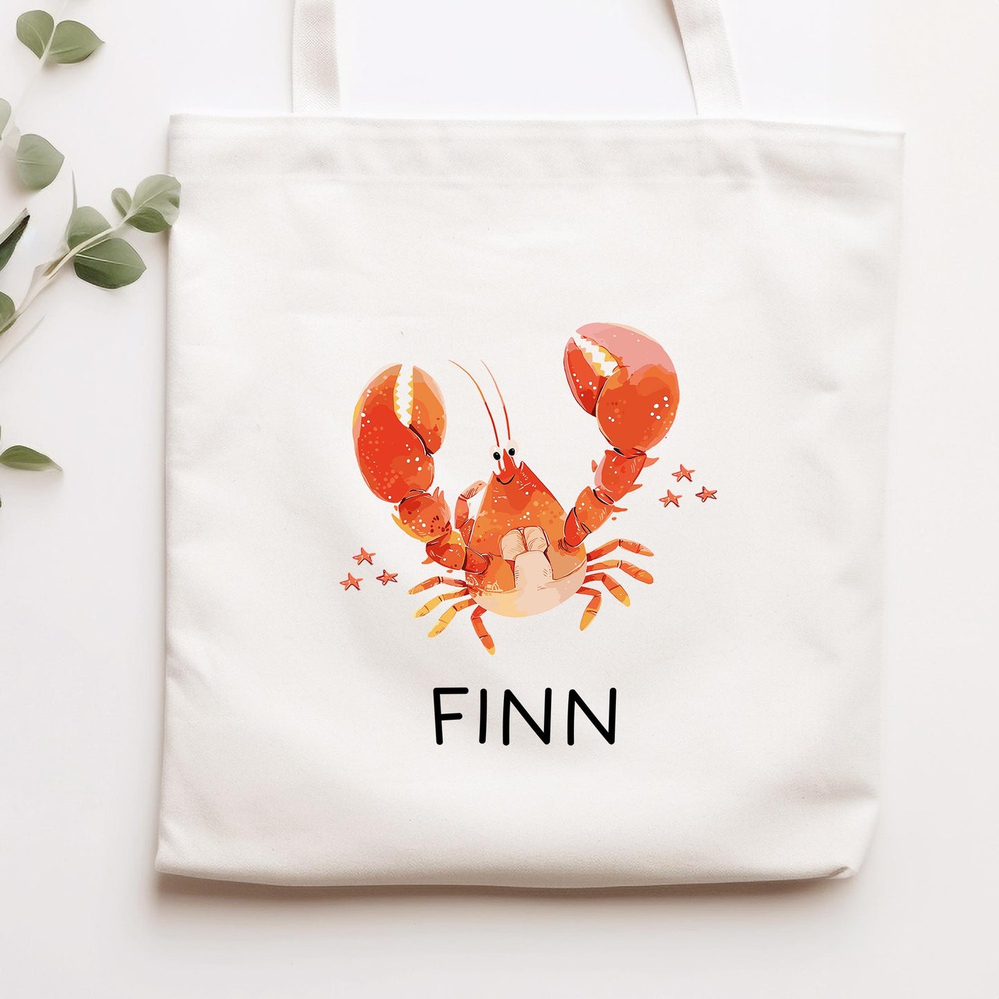 Stofftasche Krabbe mit Namen Baumwolltasche Tasche - Personalisiert Beutel Kindertasche mit Wunschname - Wechselwäsche - Jutebeutel - KIGA kleinebuchstaben