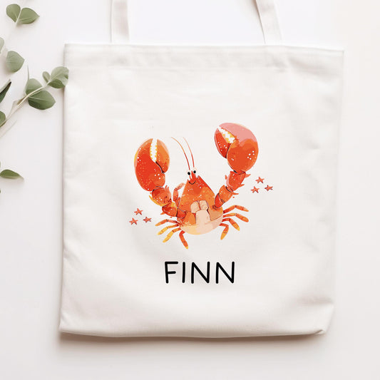 Stofftasche Krabbe mit Namen Baumwolltasche Tasche - Personalisiert Beutel Kindertasche mit Wunschname - Wechselwäsche - Jutebeutel - KIGA  kleinebuchstaben