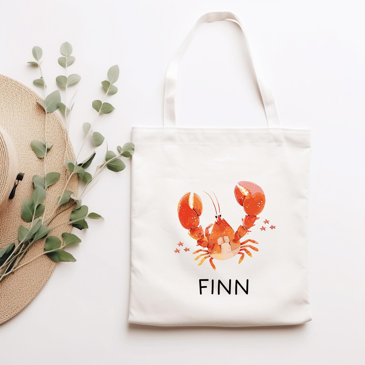 Stofftasche Krabbe mit Namen Baumwolltasche Tasche - Personalisiert Beutel Kindertasche mit Wunschname - Wechselwäsche - Jutebeutel - KIGA kleinebuchstaben