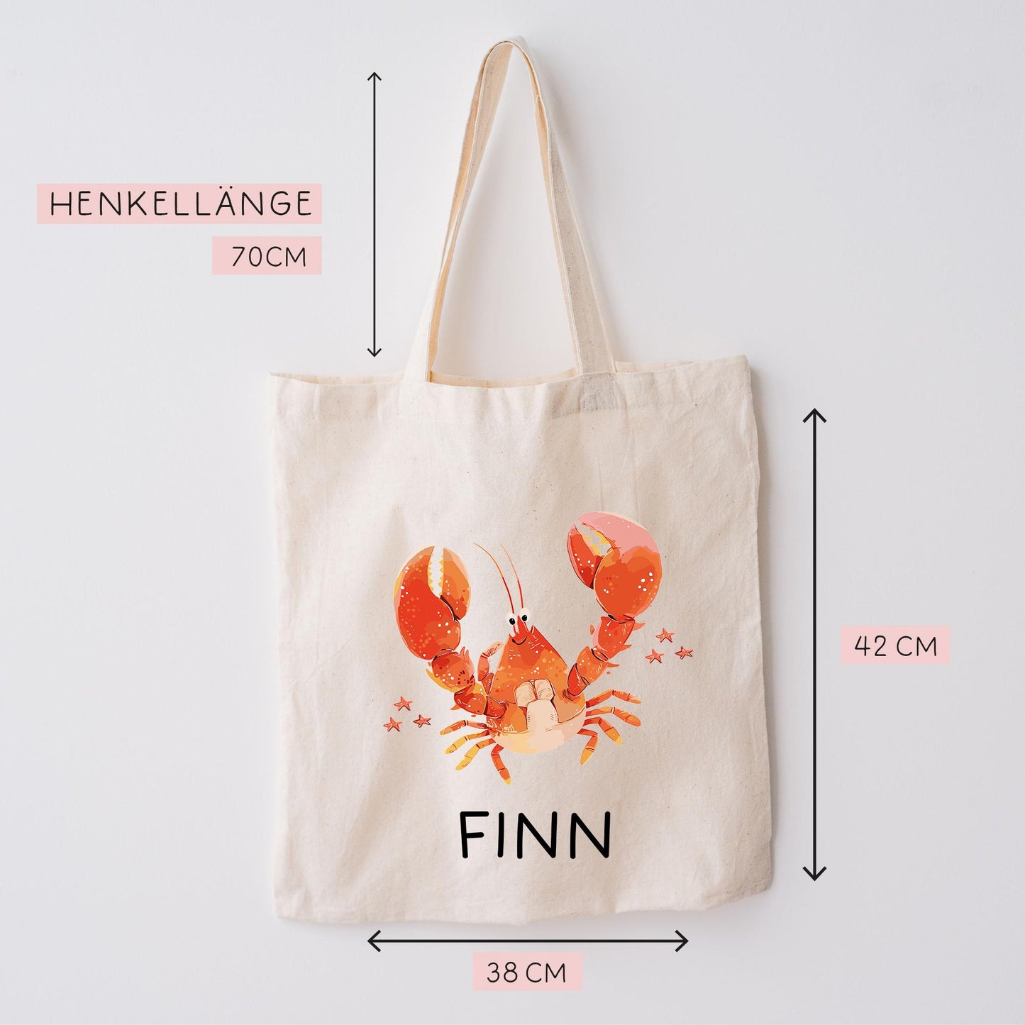 Stofftasche Krabbe mit Namen Baumwolltasche Tasche - Personalisiert Beutel Kindertasche mit Wunschname - Wechselwäsche - Jutebeutel - KIGA kleinebuchstaben