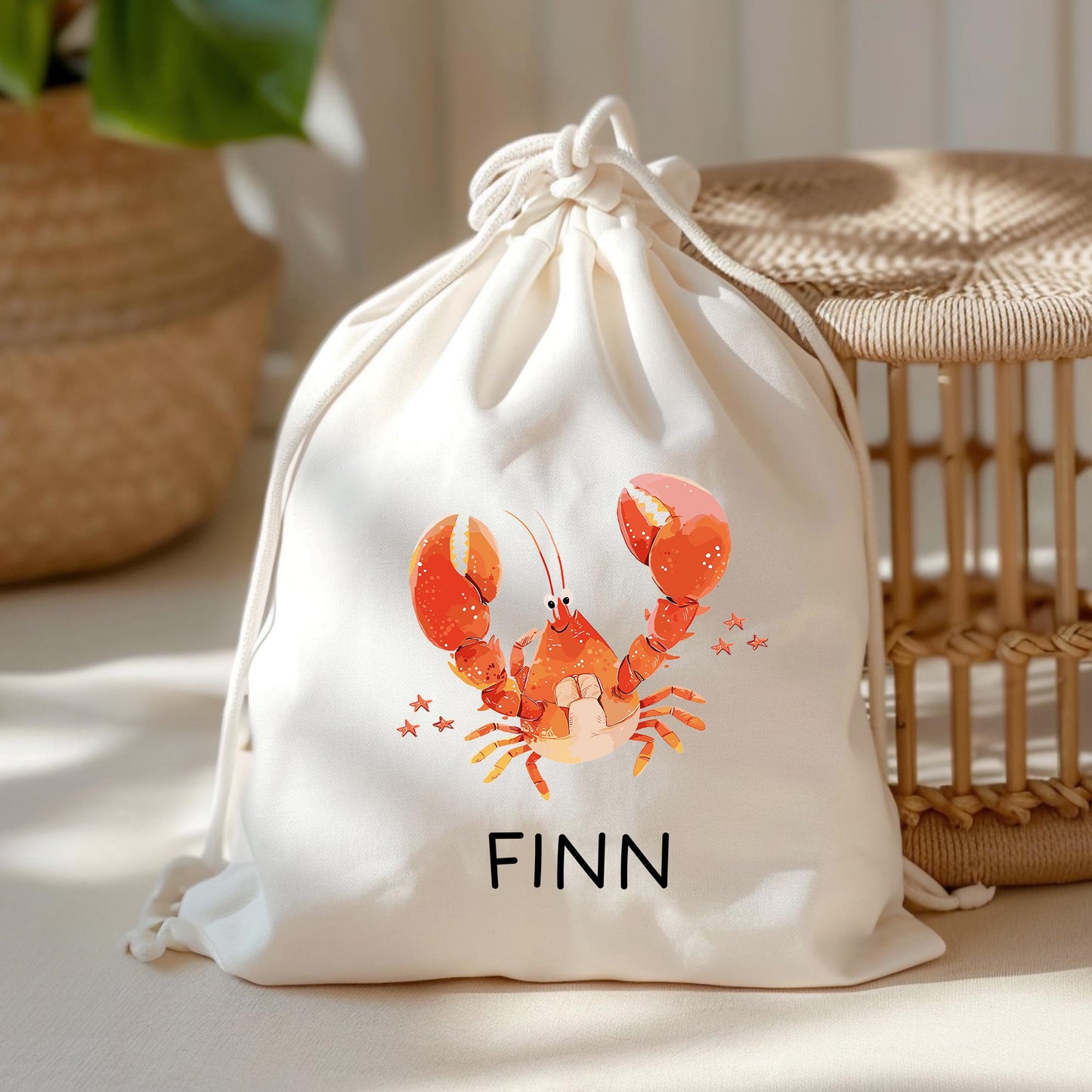 Stofftasche Krabbe mit Namen Baumwolltasche Tasche - Personalisiert Beutel Kindertasche mit Wunschname - Wechselwäsche - Jutebeutel - KIGA kleinebuchstaben