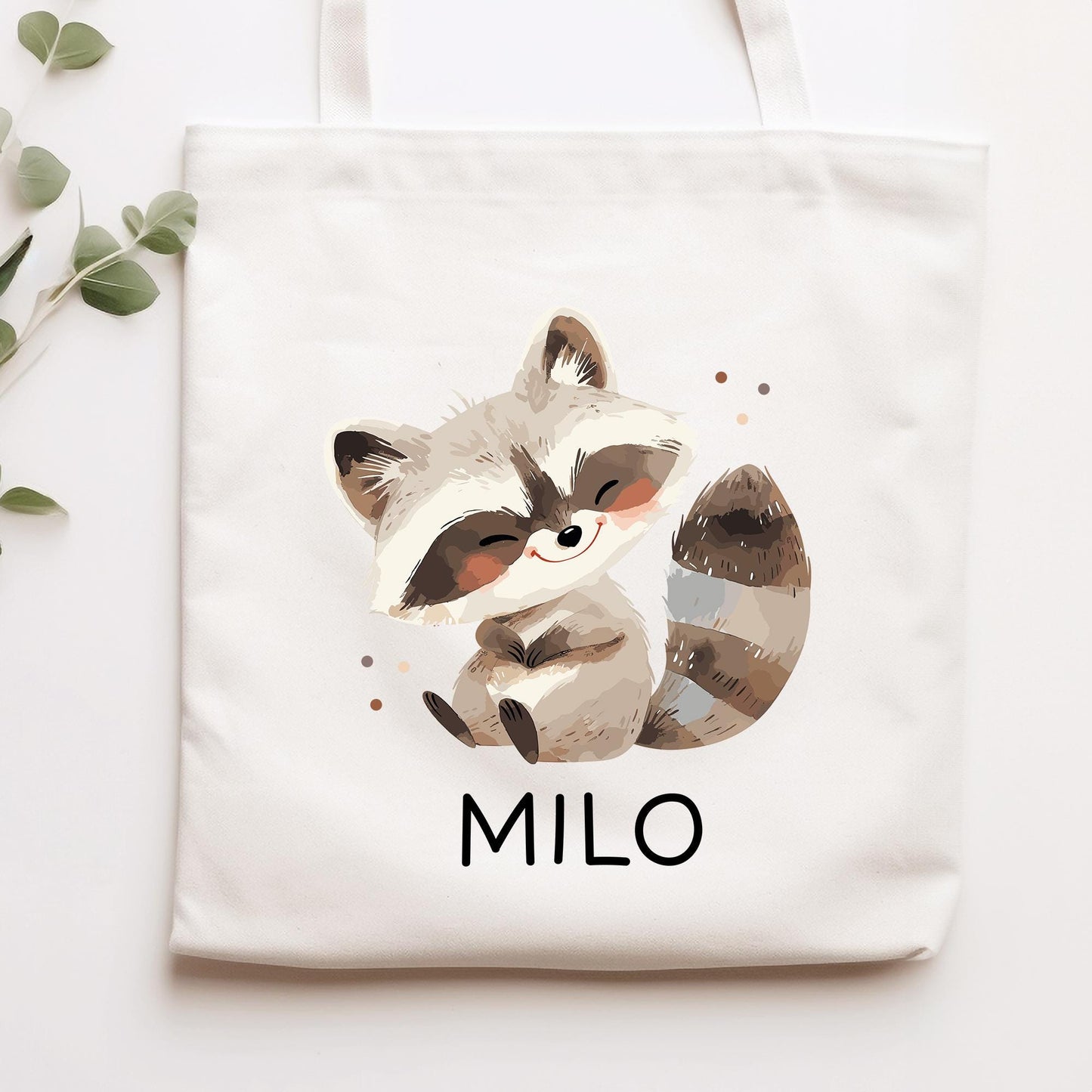 Turnbeutel Waschbär mit Namen - Personalisiert - Wechselwäsche - Wunschnamen - Kindergarten - Schule - Name - Wechselkleidung - Weihnachten kleinebuchstaben Stofftasche Schriftart 1
