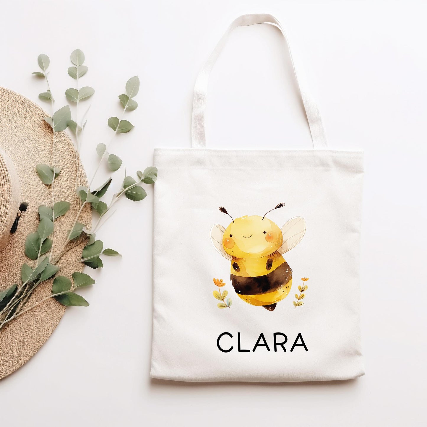 Stofftasche Biene mit Namen Baumwolltasche Tasche - Personalisiert Beutel Kindertasche mit Wunschname - Wechselwäsche - Jutebeutel - KIGA kleinebuchstaben
