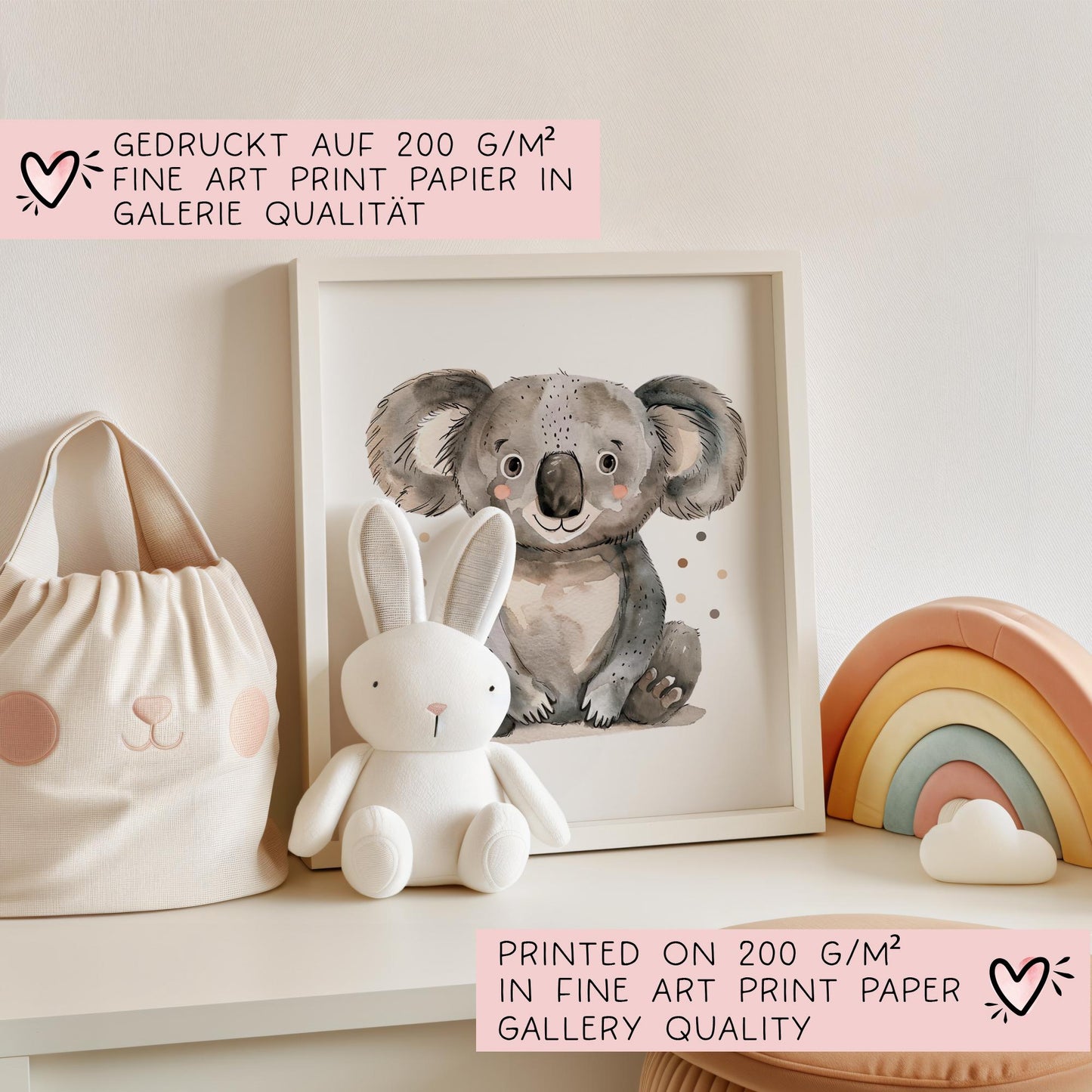 Koala DIN A4 Poster mit Namen - Personalisiert mit od. ohne Namen für Kinderzimmer -Namensposter - Geschenkidee. Geschenk - Wanddeko Jungen kleinebuchstaben