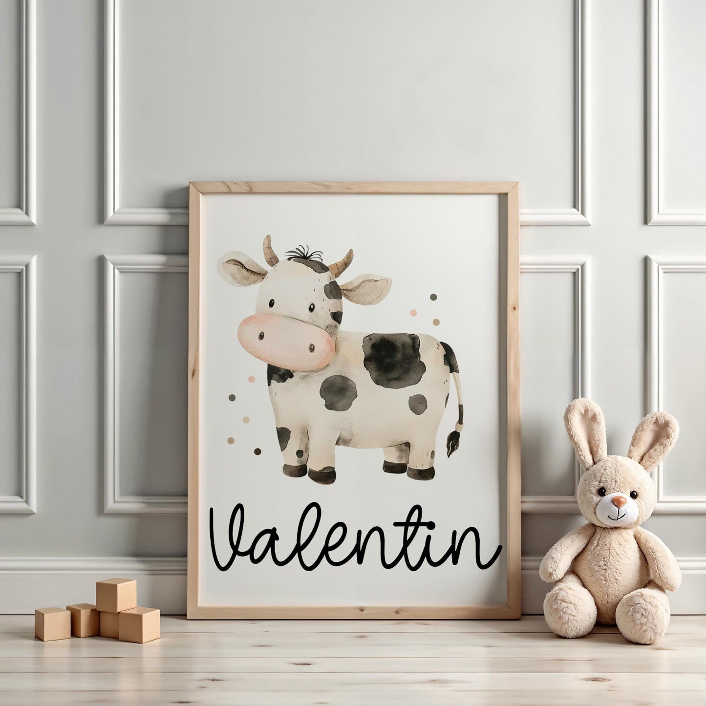 Kuh DIN A4 Poster mit Namen - Personalisiert mit od. ohne Namen für Kinderzimmer -Namensposter - Geschenkidee. Geschenk - Wanddeko Tiere kleinebuchstaben