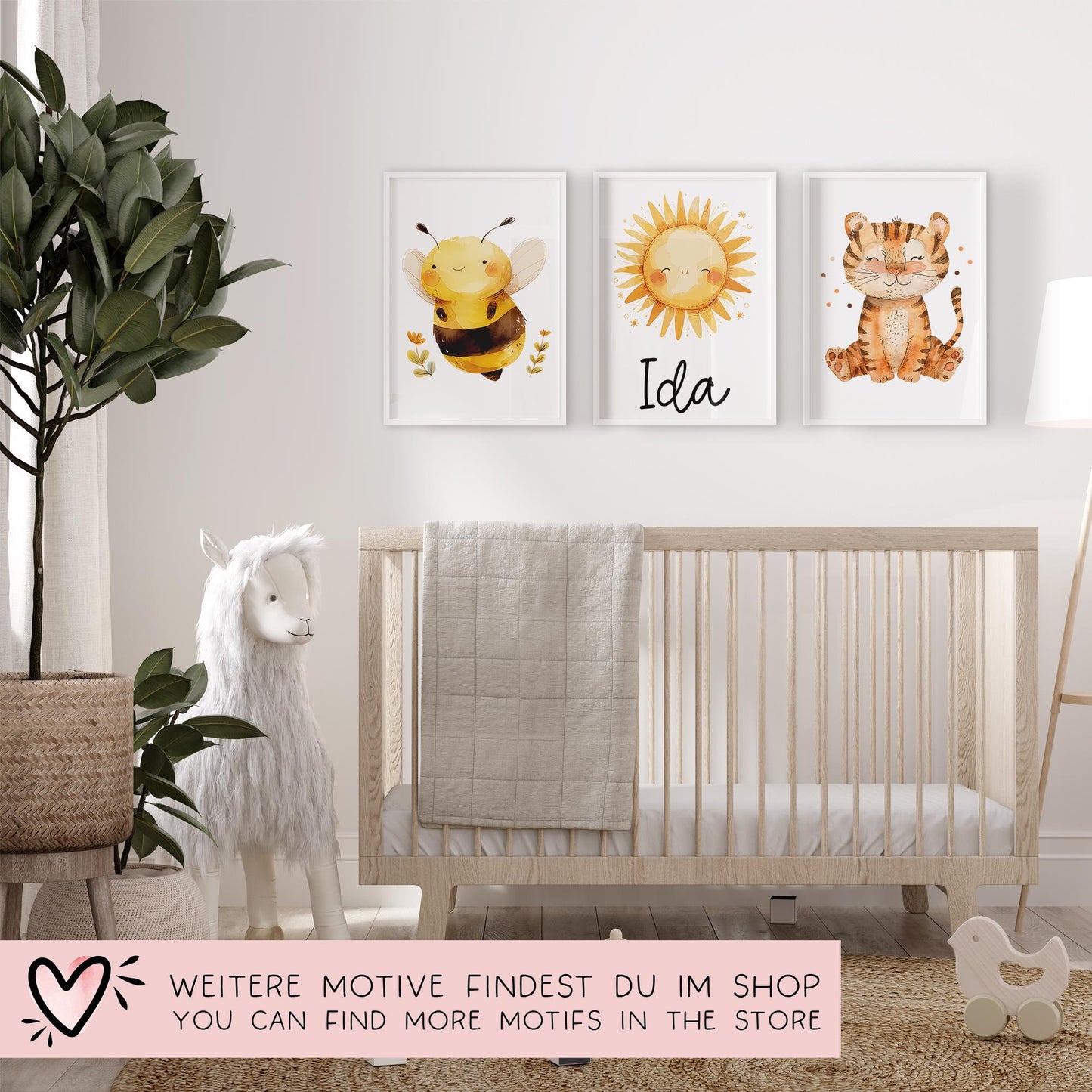 Biene DIN A4 Poster mit Namen - Personalisiert mit od. ohne Namen für Kinderzimmer -Namensposter - Geschenkidee. Geschenk - Wanddeko Mädchen kleinebuchstaben